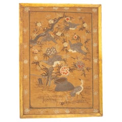 Antique Chinese Silk Tapestry of Birds among Cherry Blossoms, Hand-Woven