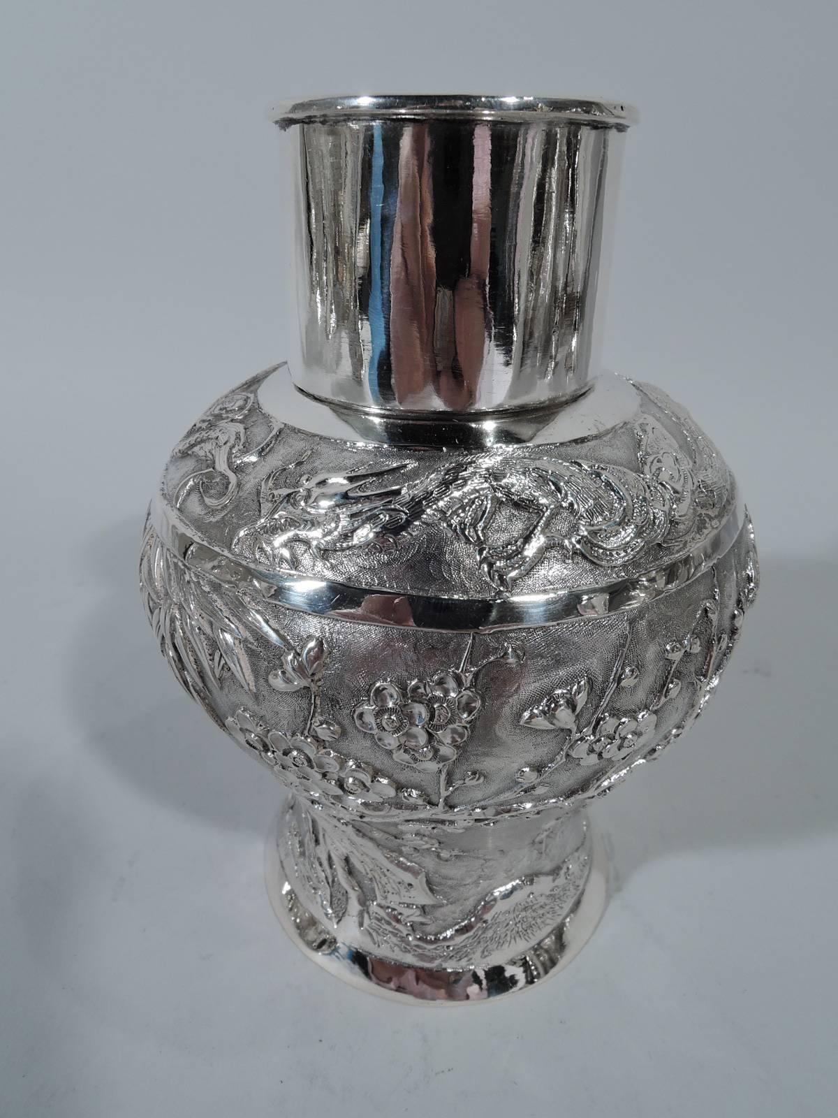 Chinese Export Antique Chinese Silver Bamboo Tea Caddy by Hung Chong For Sale