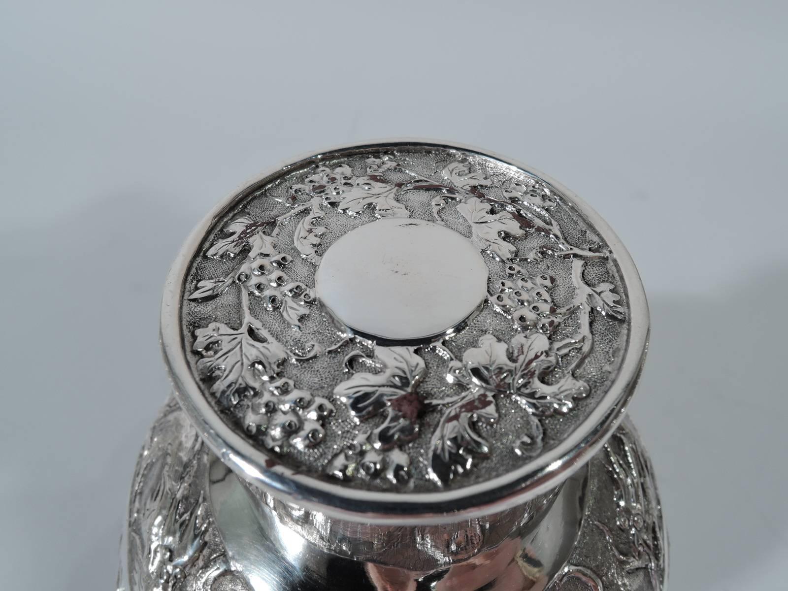 19th Century Antique Chinese Silver Bamboo Tea Caddy by Hung Chong For Sale