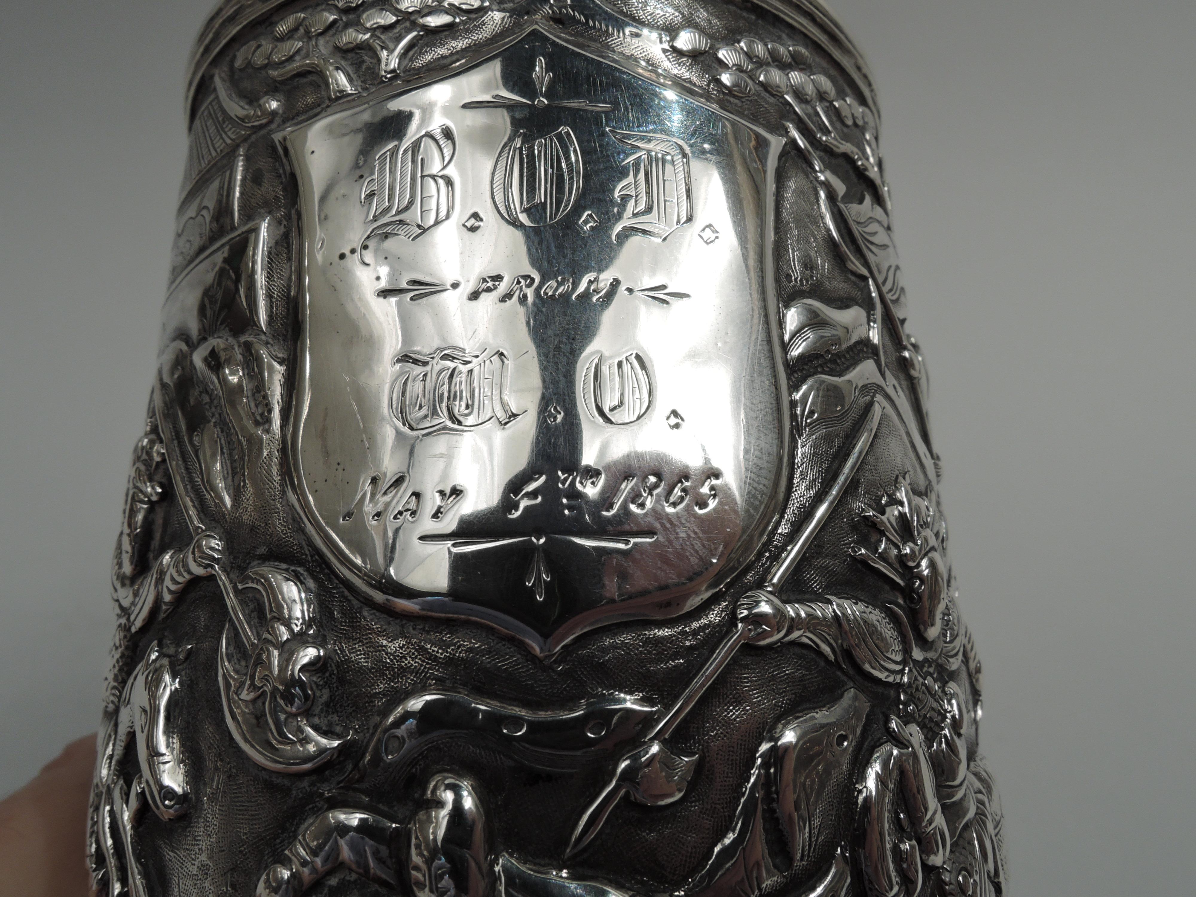 Antique Chinese Silver Battle Mug with Dramatic Dragon Handle For Sale 5