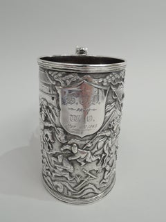 Antique Chinese Silver Battle Mug with Dramatic Dragon Handle