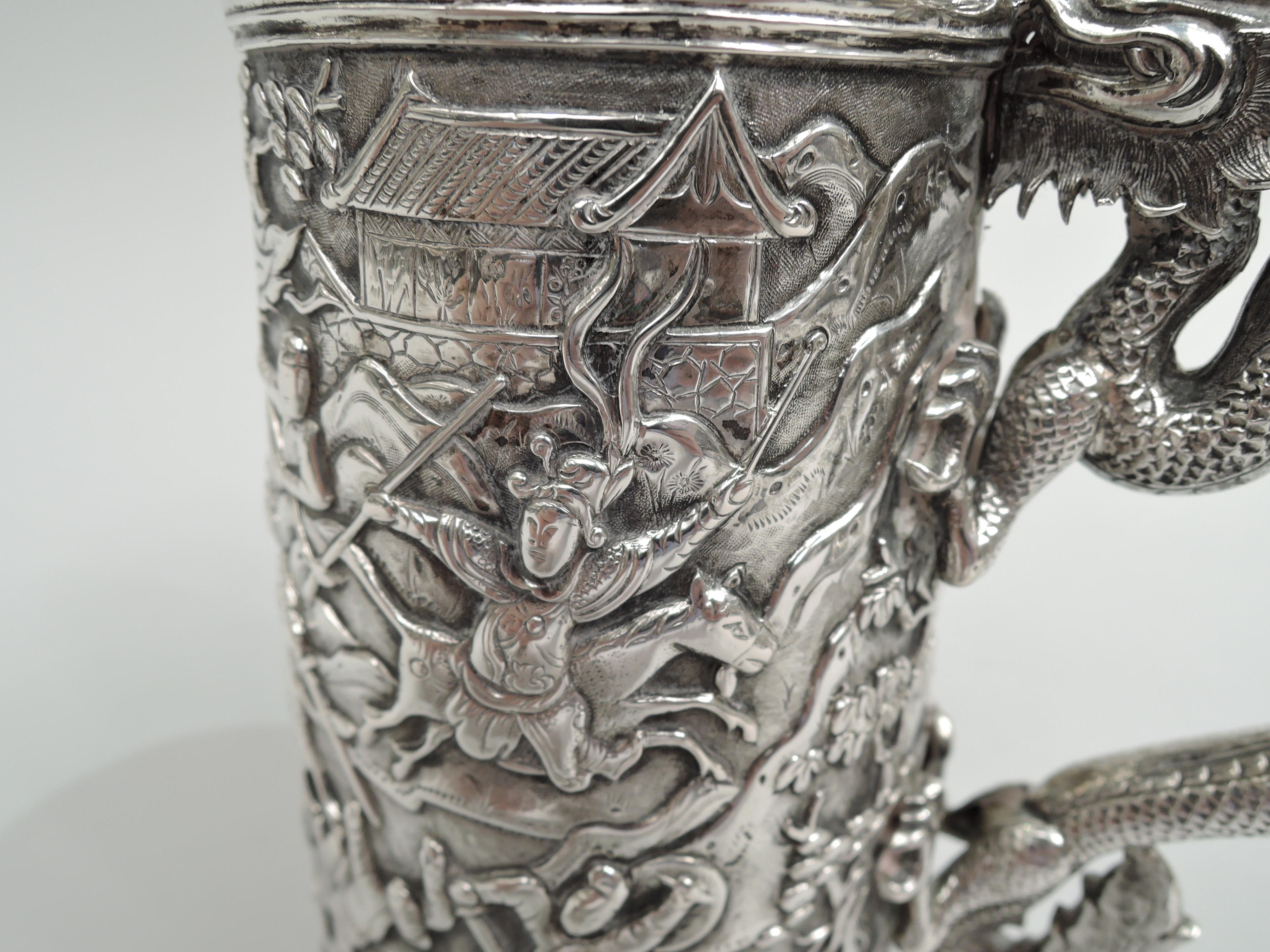 Antique Chinese Silver Battle Mug with Dramatic Dragon Handle For Sale 2