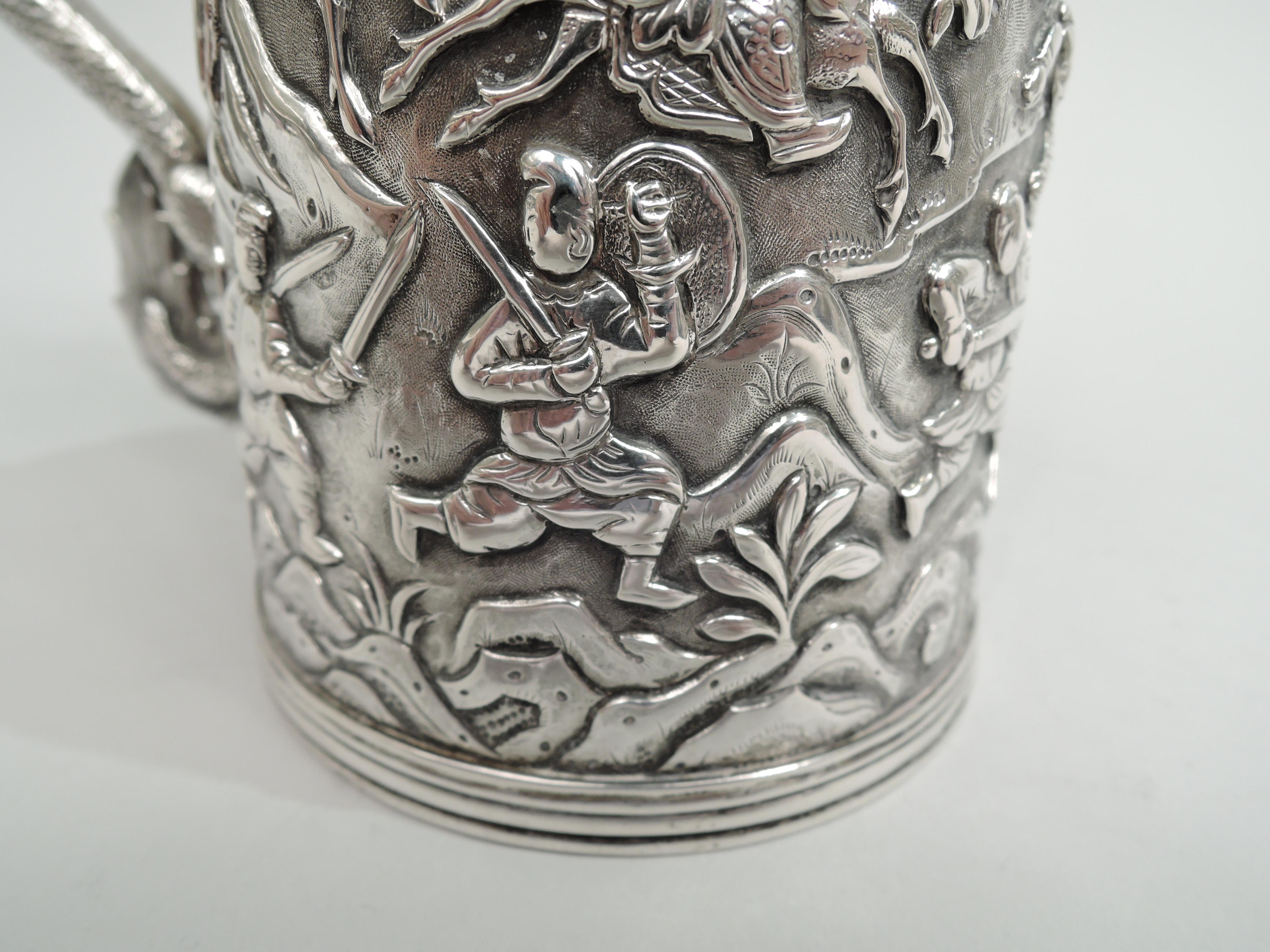 Antique Chinese Silver Battle Mug with Dramatic Dragon Handle For Sale 4