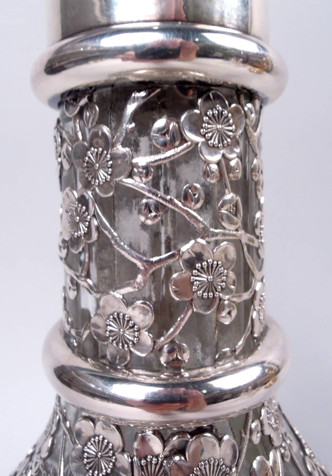 Antique Chinese Silver Blossoming Branch 4-Part Glass Decanter For Sale 2