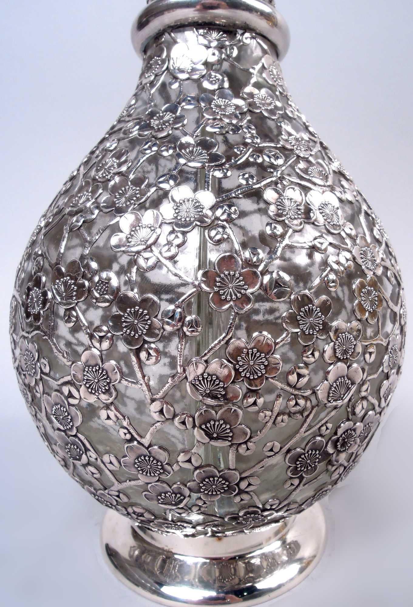 Antique Chinese Silver Blossoming Branch 4-Part Glass Decanter For Sale 3