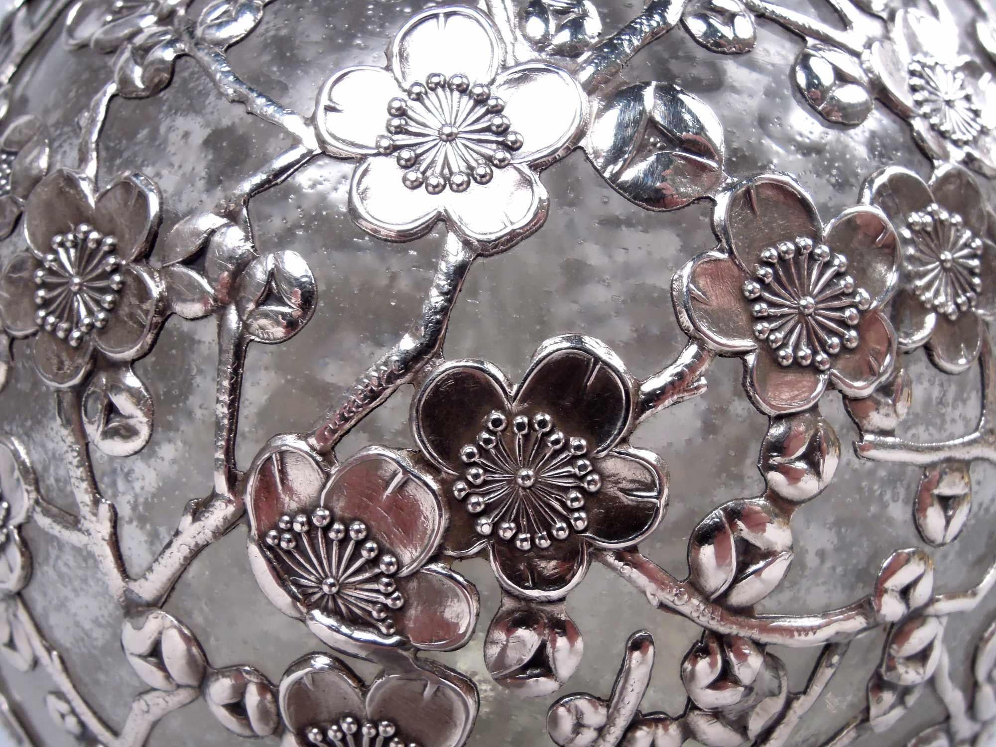 Antique Chinese Silver Blossoming Branch 4-Part Glass Decanter For Sale 4