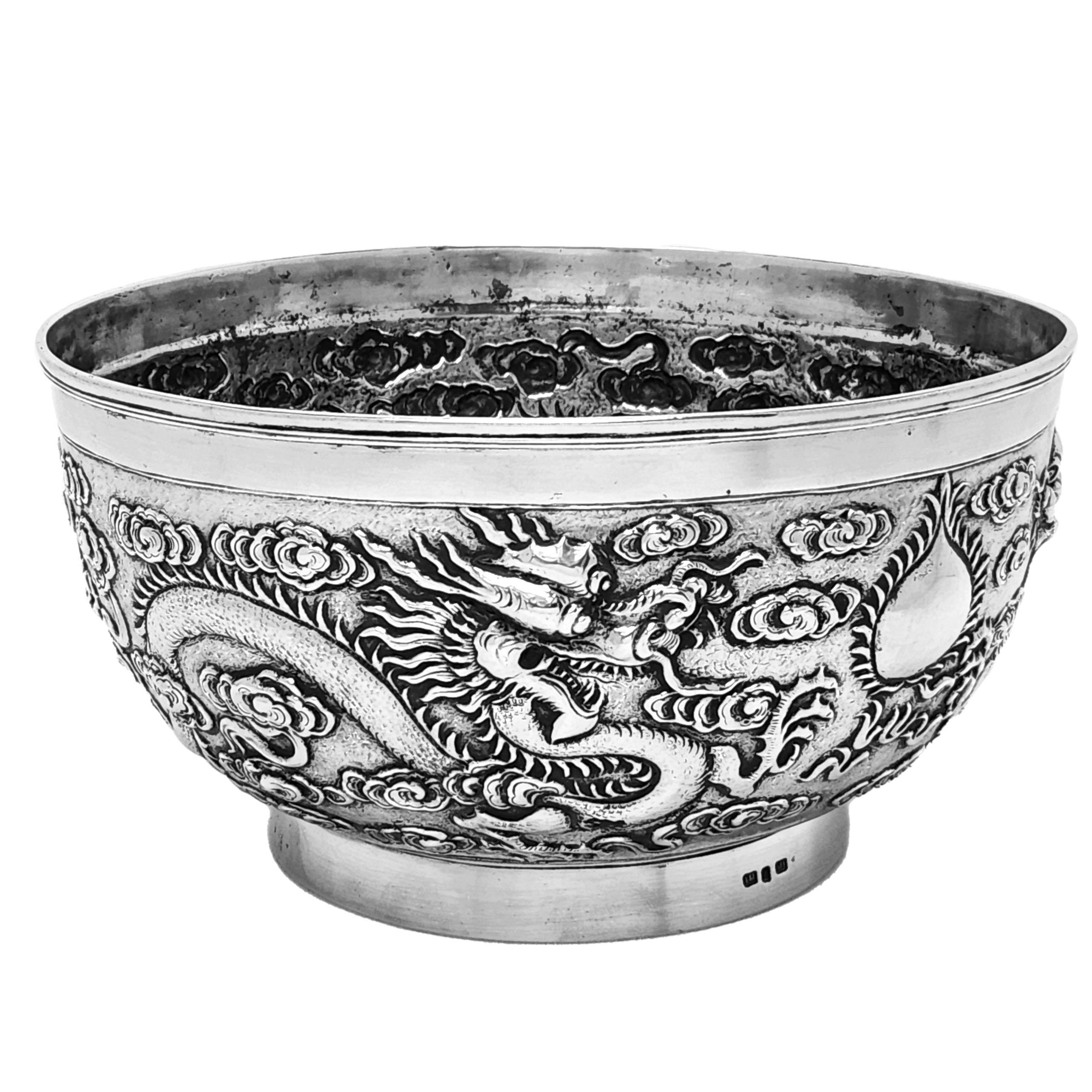 Antiguo cuenco chino de plata c. 1890 Luen Wo Shanghai China Chino en venta