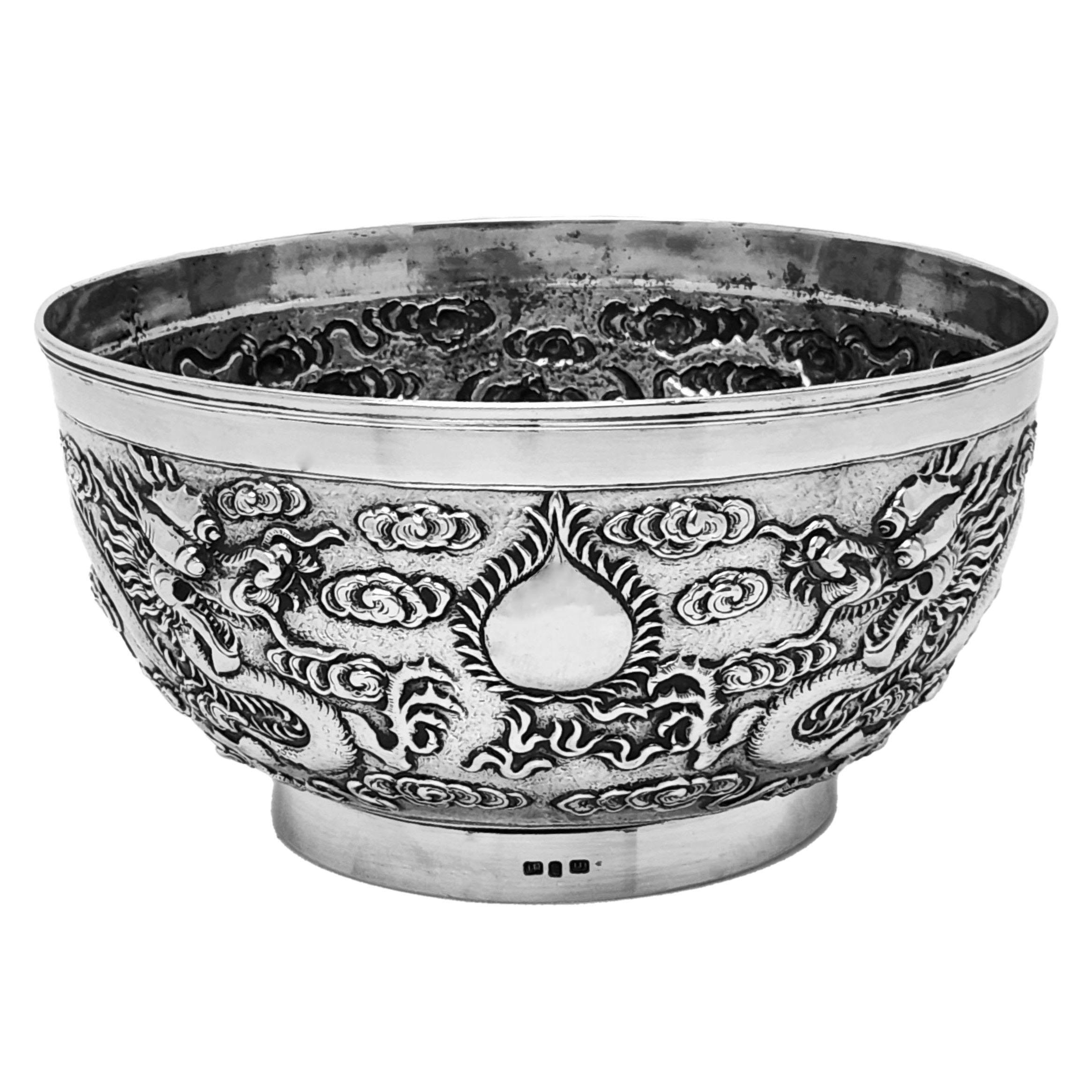 Antiguo cuenco chino de plata c. 1890 Luen Wo Shanghai China en Bueno estado para la venta en London, GB