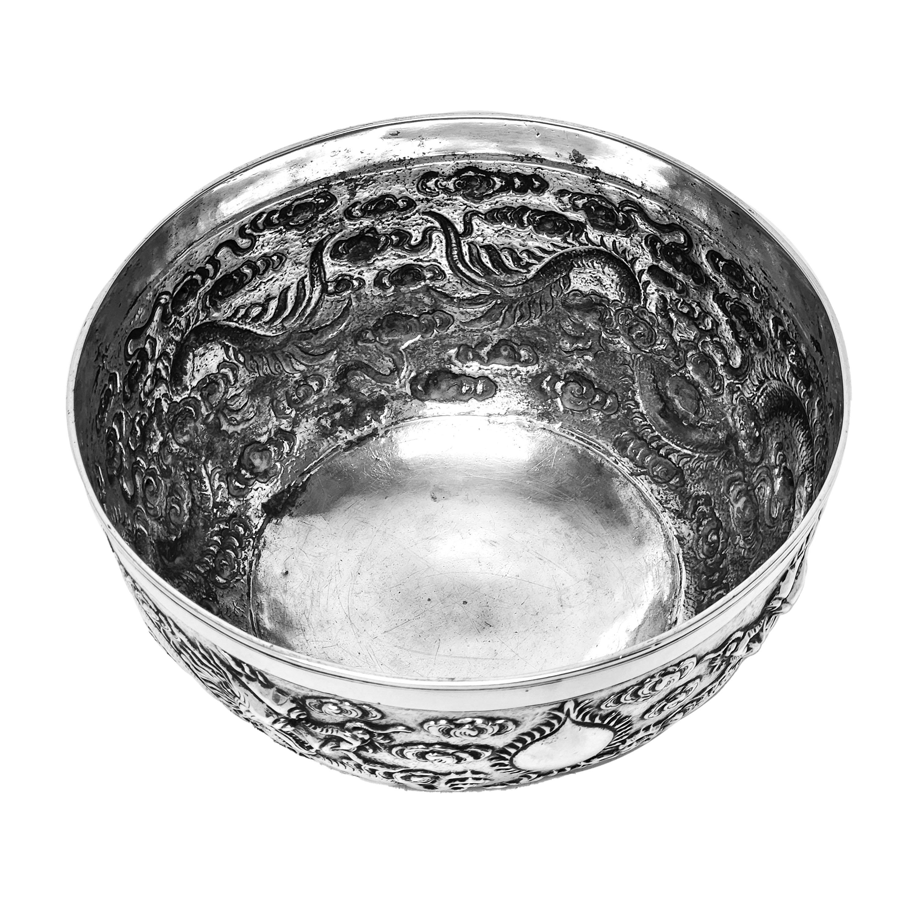 Antiguo cuenco chino de plata c. 1890 Luen Wo Shanghai China siglo XIX en venta