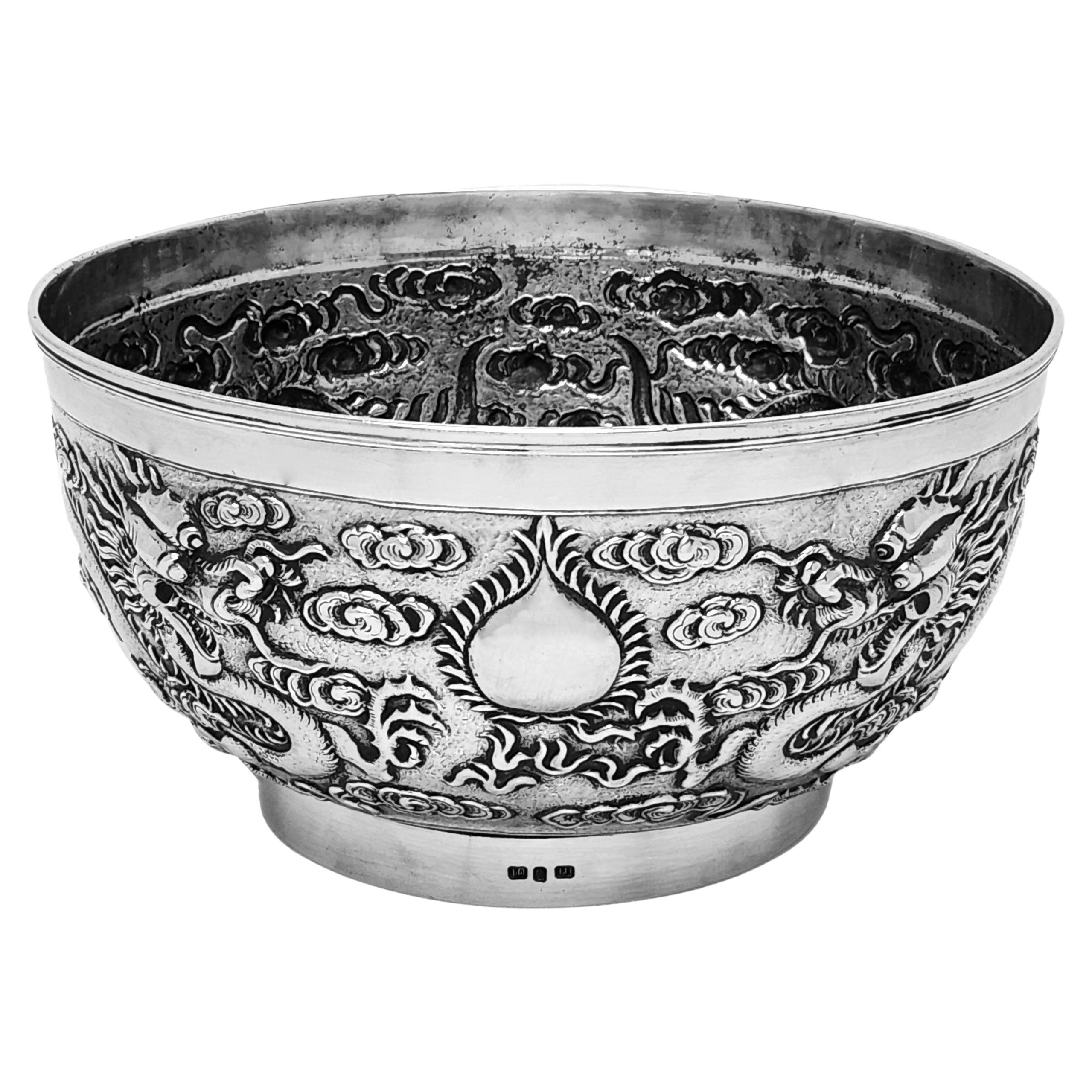 Antiguo cuenco chino de plata c. 1890 Luen Wo Shanghai China