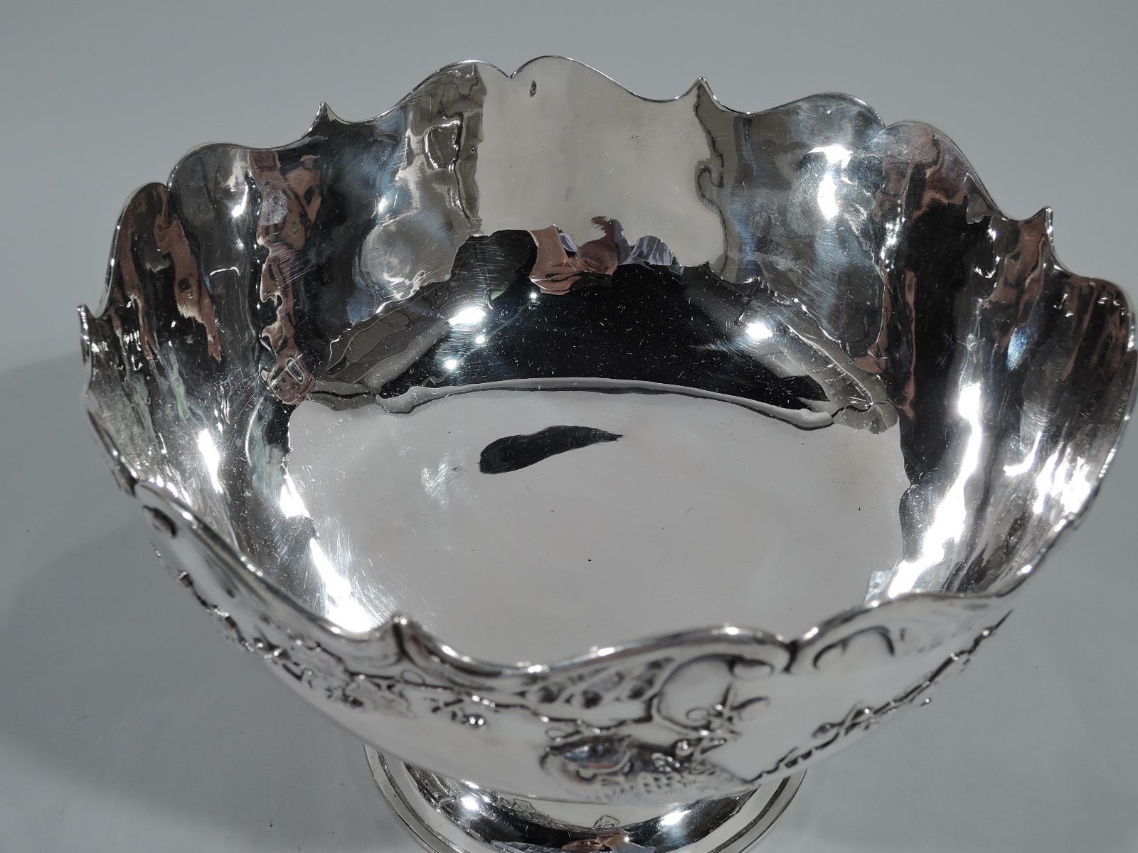 19th Century Antique Chinese Silver Bowl with Blossoming Branch and Birds