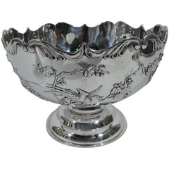 Antique Chinese Silver Bowl with Blossoming Branch and Birds