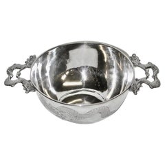 Antique Chinese Silver Bowl With Two Double Dragon Handles, Kwan Wo, Circa 1900