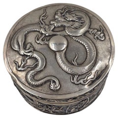 Antique Chinese Silver Box with Dragon Design, Qing Dynasty, circa 1890