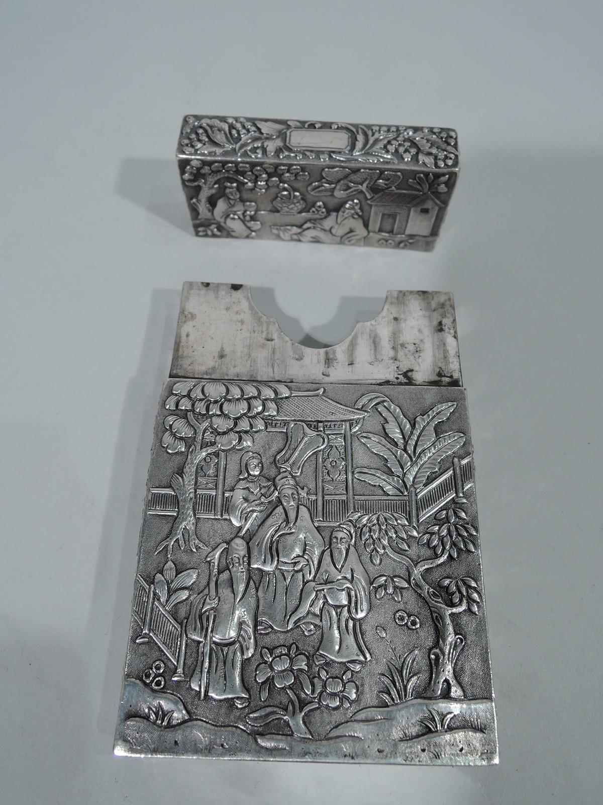 Chinese Export Antique Chinese Silver Card Case with Modish Exotics