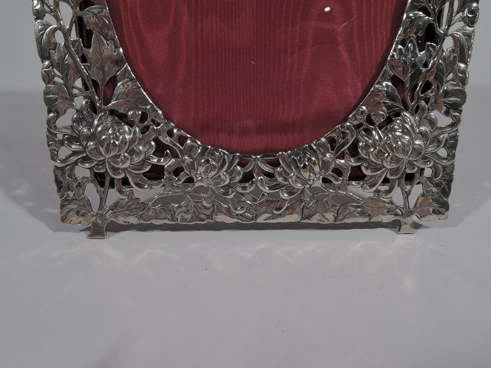 Antique Chinese Silver Chrysanthemum Picture Frame In Excellent Condition In New York, NY