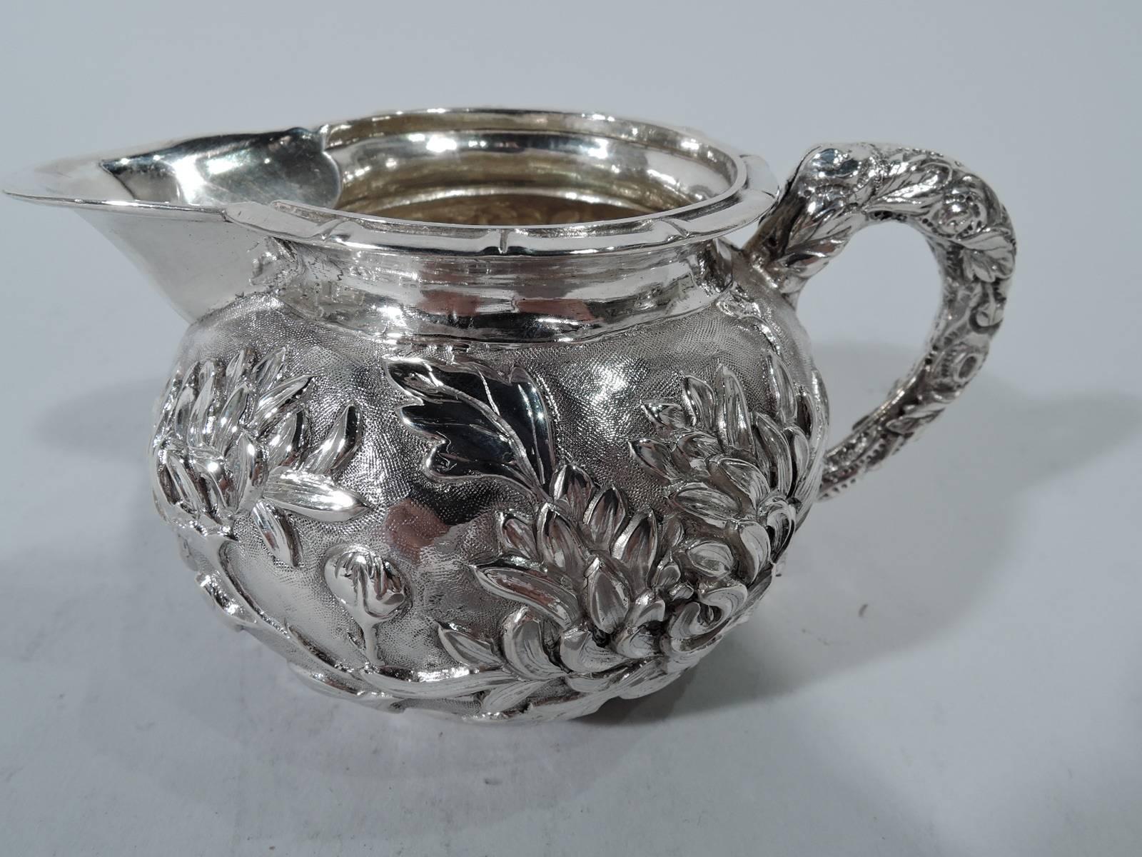 Antique Chinese Silver Chrysanthemum Tea Set 5