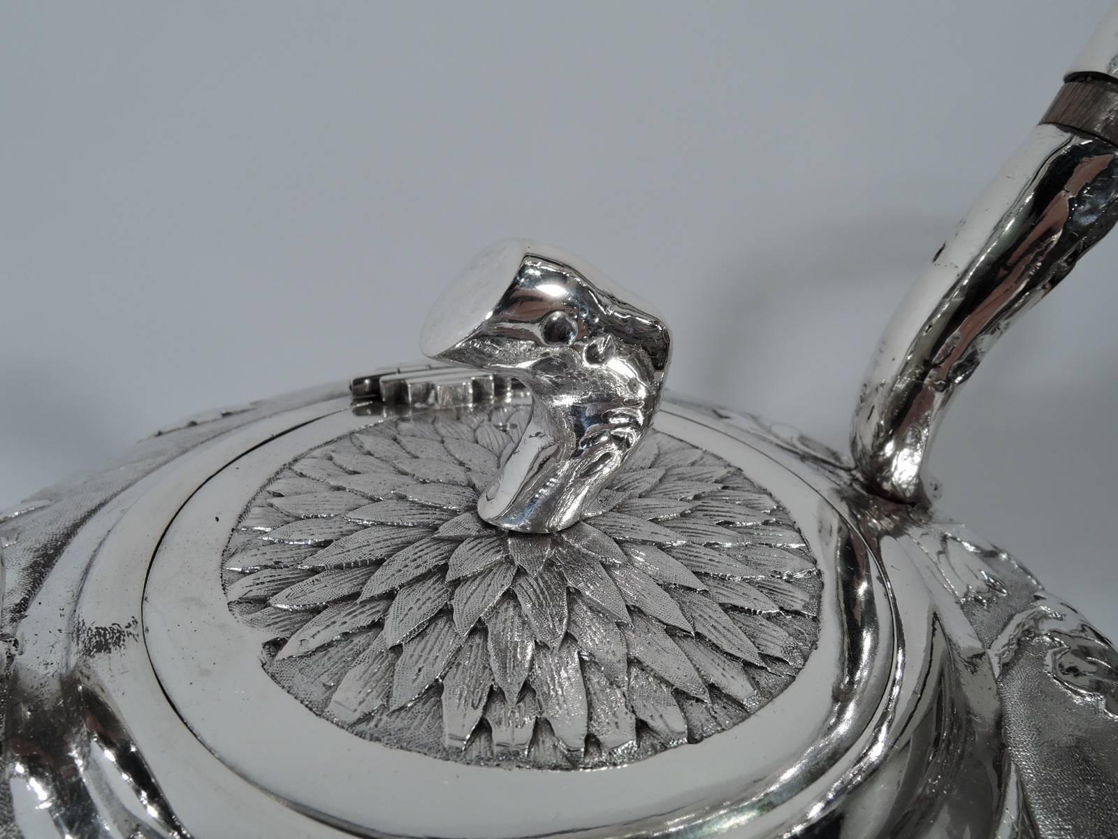 Antique Chinese Silver Chrysanthemum Tea Set In Excellent Condition In New York, NY