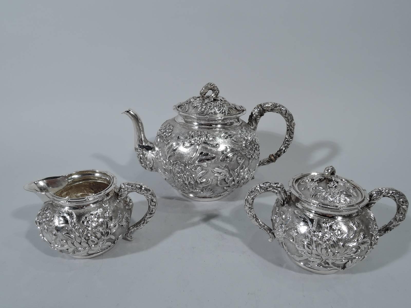 Antique Chinese Silver Chrysanthemum Tea Set 3