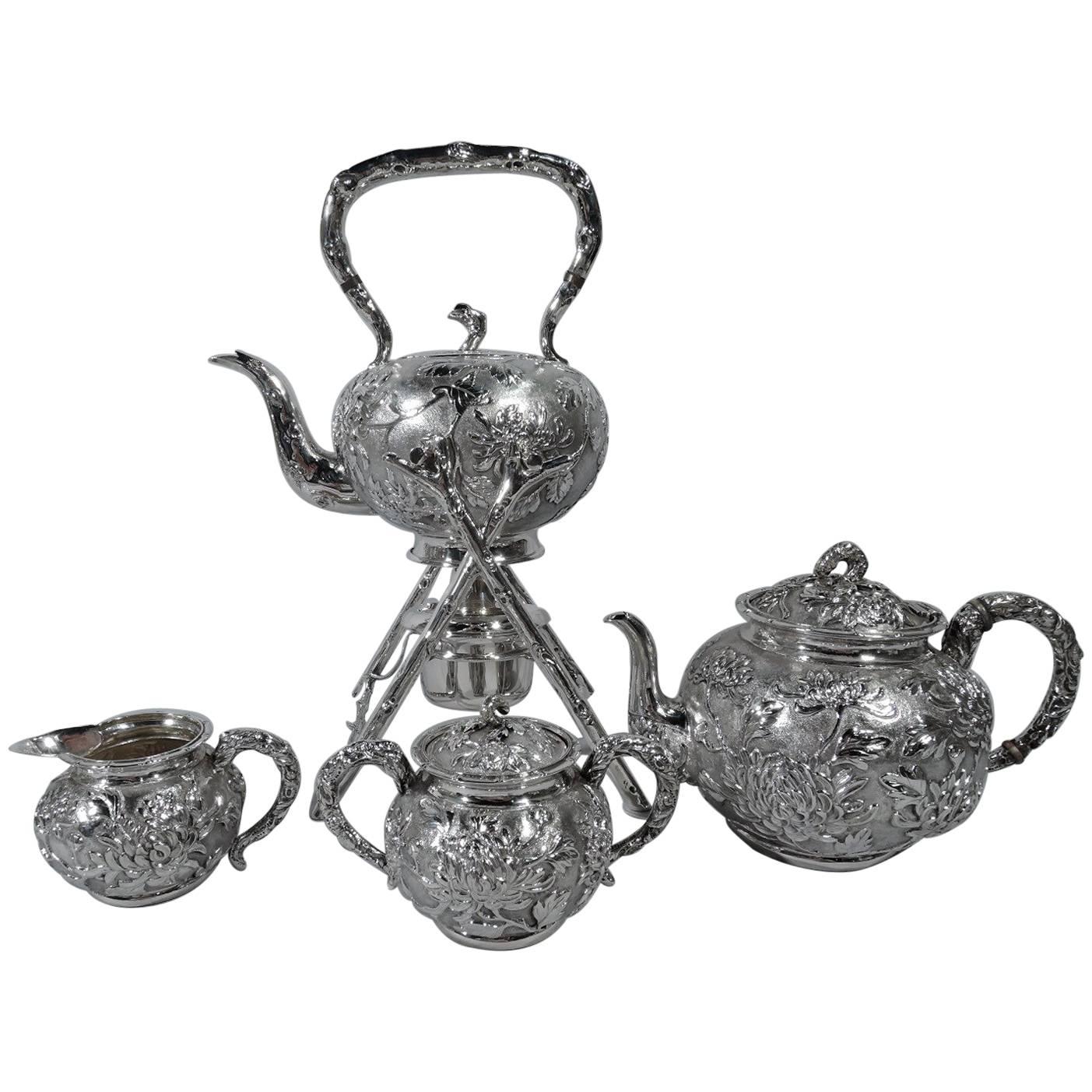 Antique Chinese Silver Chrysanthemum Tea Set