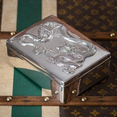 Antique Chinese Silver Cigar Box by Sun Shing, Dragon Relief, 1900