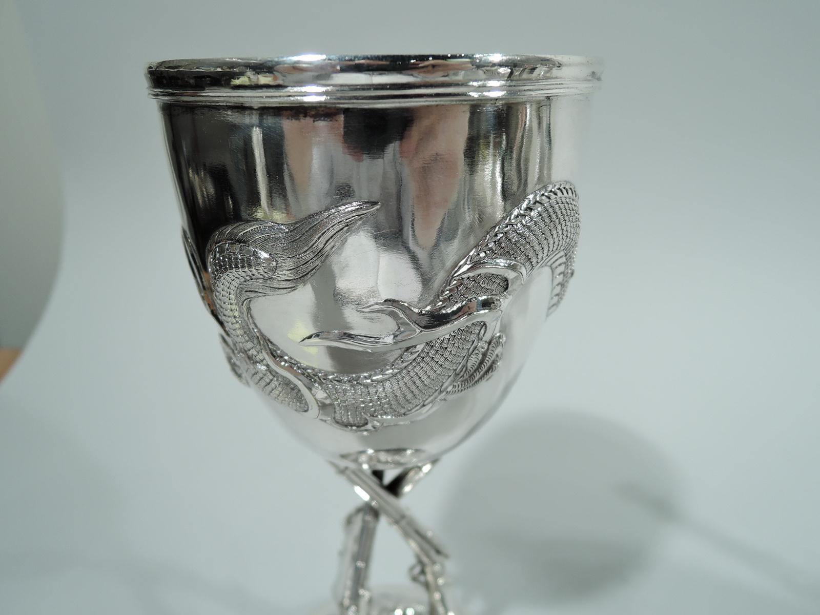 Antique Chinese Silver Dragon & Gun Goblet In Excellent Condition In New York, NY