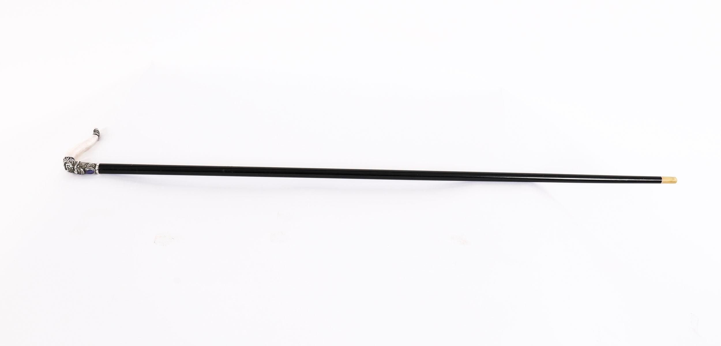 Si tratta di un bellissimo bastone cinese con manico tau della fine del XIX secolo, datato circa 1890.

Il drago a cinque dita con corna e baffi tiene in mano un opale cabochon ovale, il terminale del manico con un disegno floreale in rilievo, su