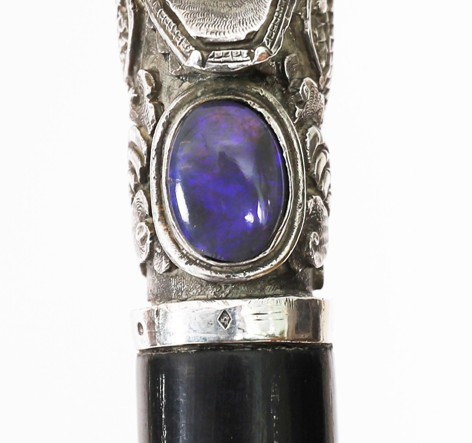 Ebanizzato Antico bastone da passeggio cinese con drago d'argento C1880 92 cm 36 pollici in vendita