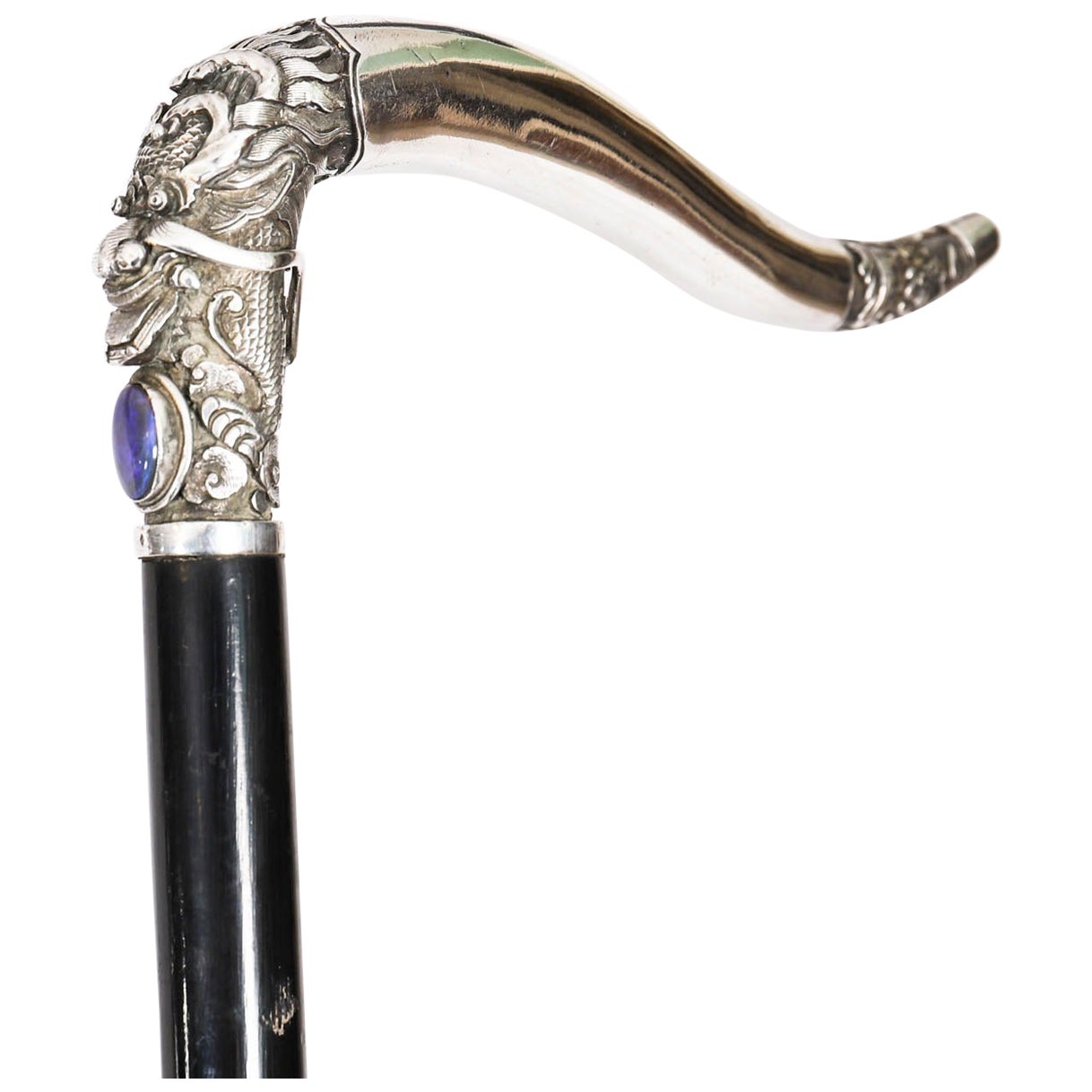 Antique Chinese Silver Dragon Walking Stick Cane C1880 92cms 36inches