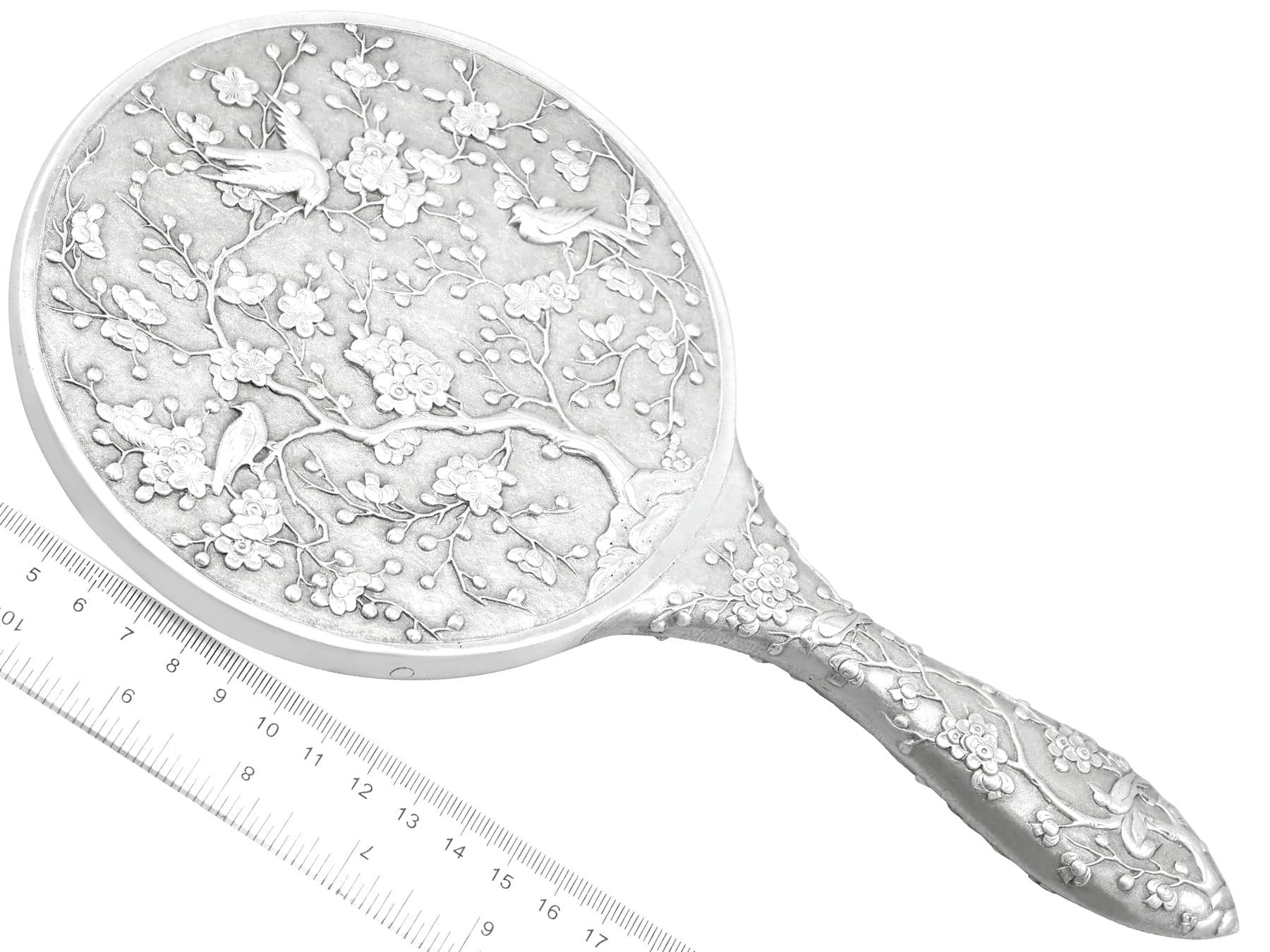 Antique Chinese Silver Dressing Table / Hand Mirror Circa 1900 For Sale 8