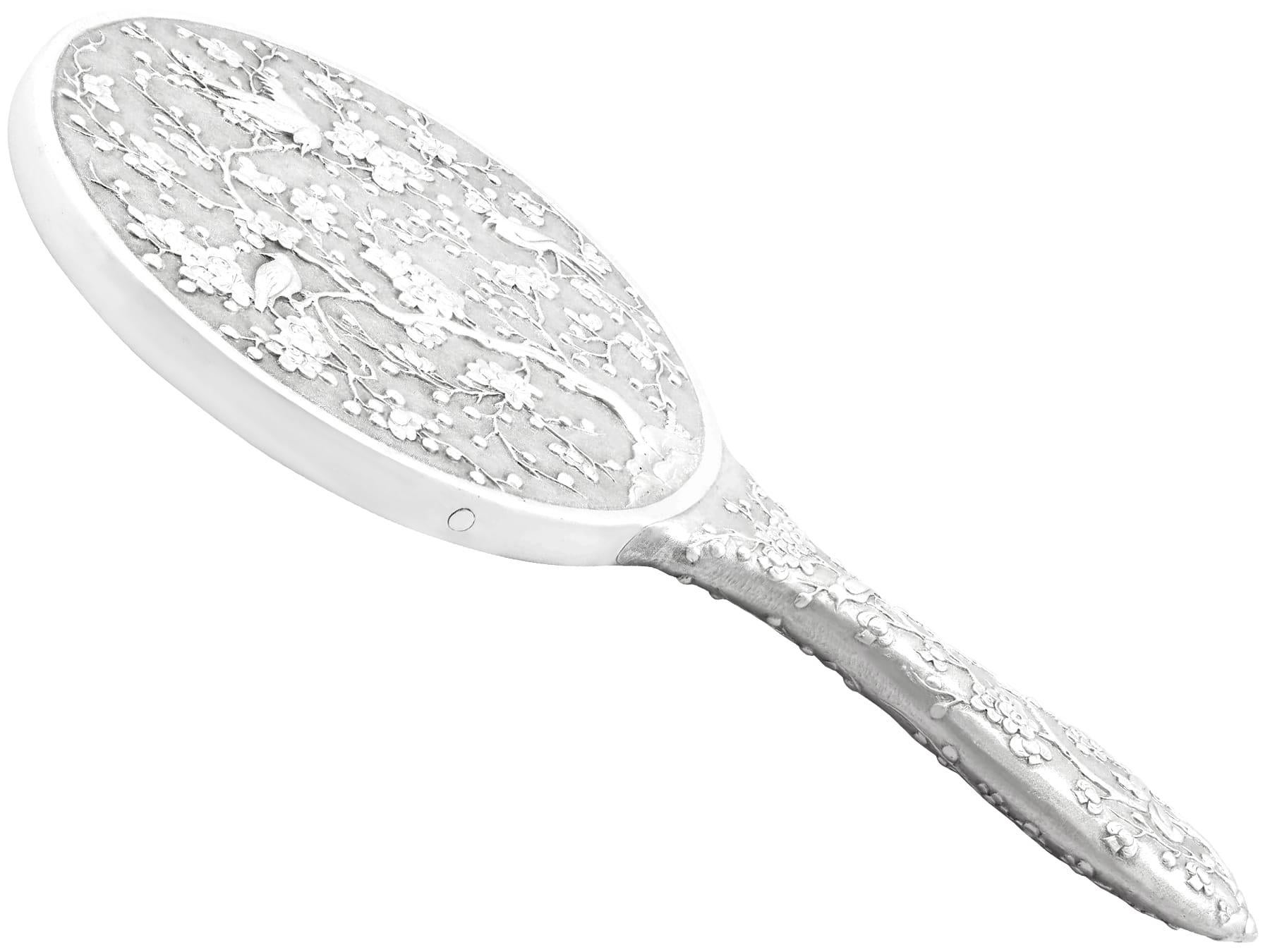 Early 20th Century Antique Chinese Silver Dressing Table / Hand Mirror Circa 1900 For Sale