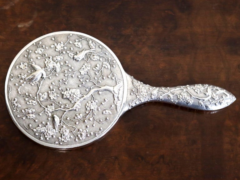 silver dressing table hand mirror Vtg Art Noveau Silver Plated Vanity Dressing Table Set Hand Mirror Hair Brush