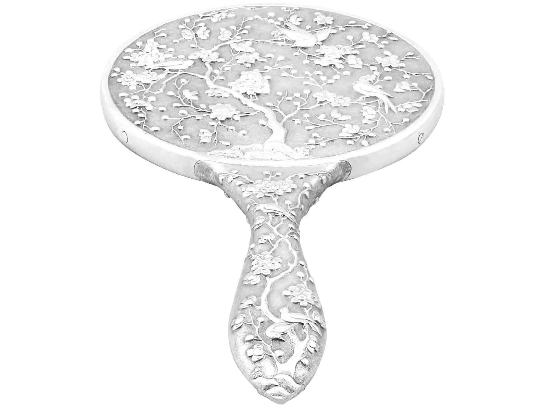 Antique Chinese Silver Dressing Table / Hand Mirror Circa 1900 For Sale 3