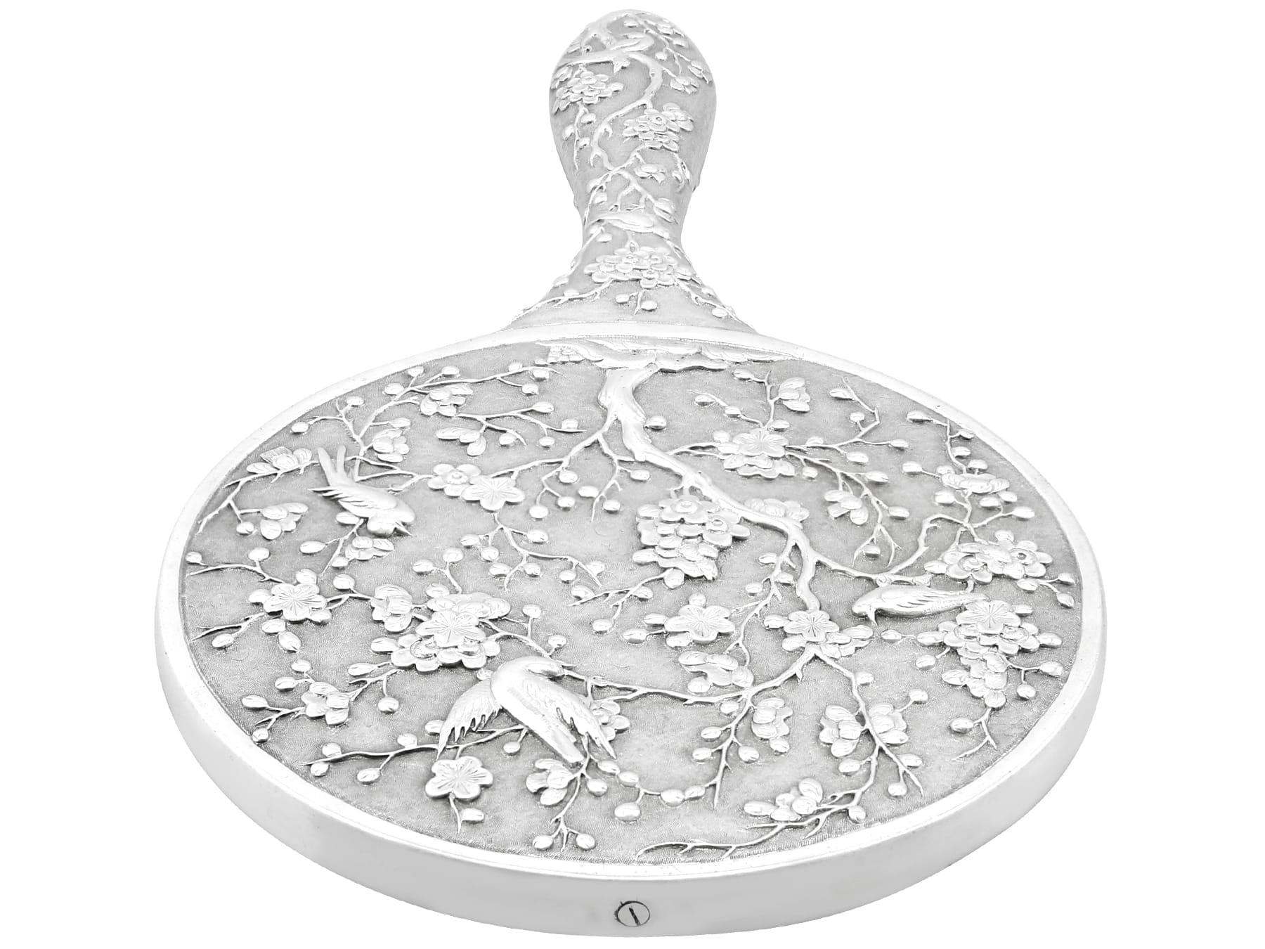 Antique Chinese Silver Dressing Table / Hand Mirror Circa 1900 For Sale 4