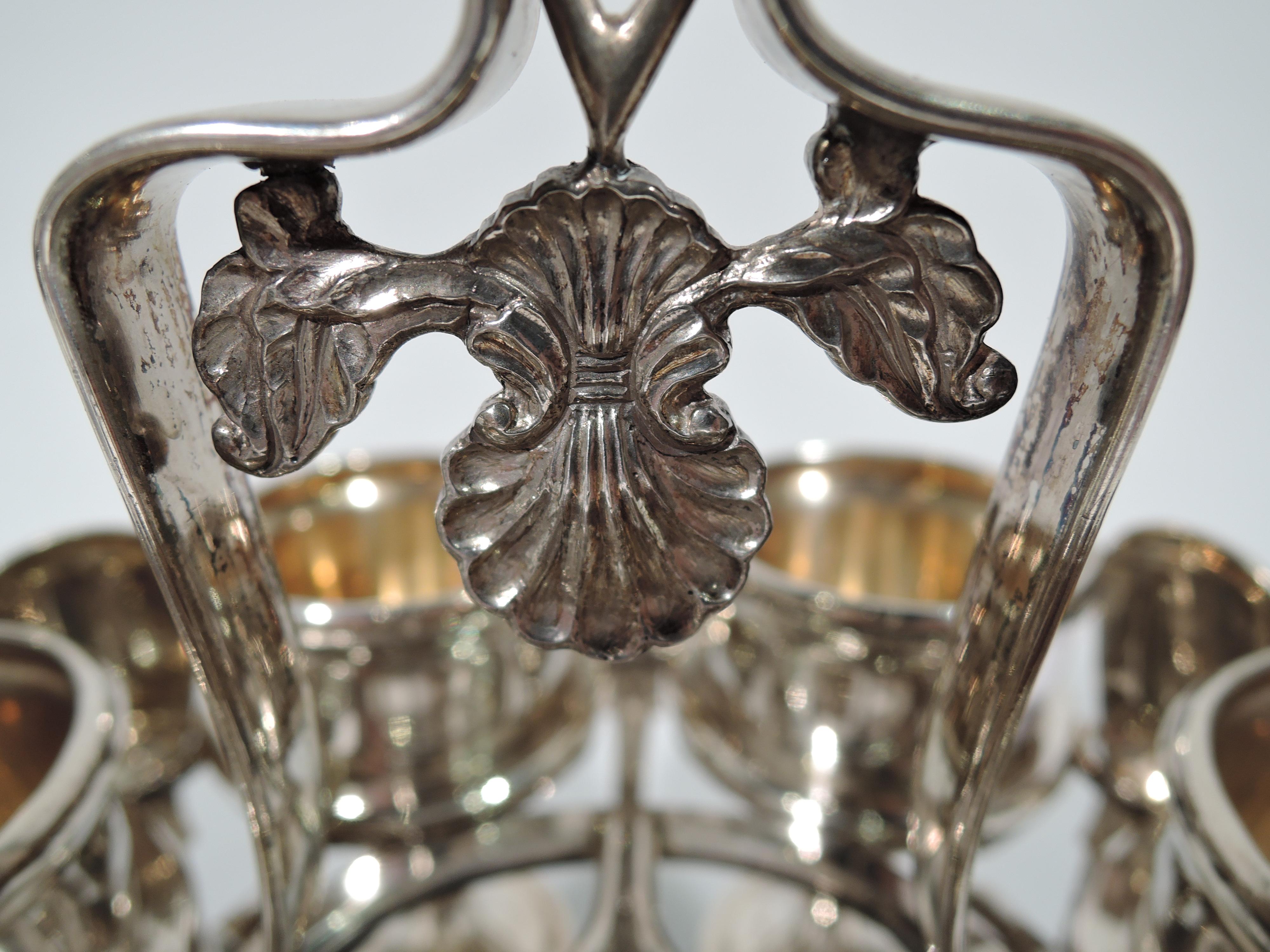 Georgian Antique Chinese Silver Egg Stand with 6 Cups and Spoons by Khecheong