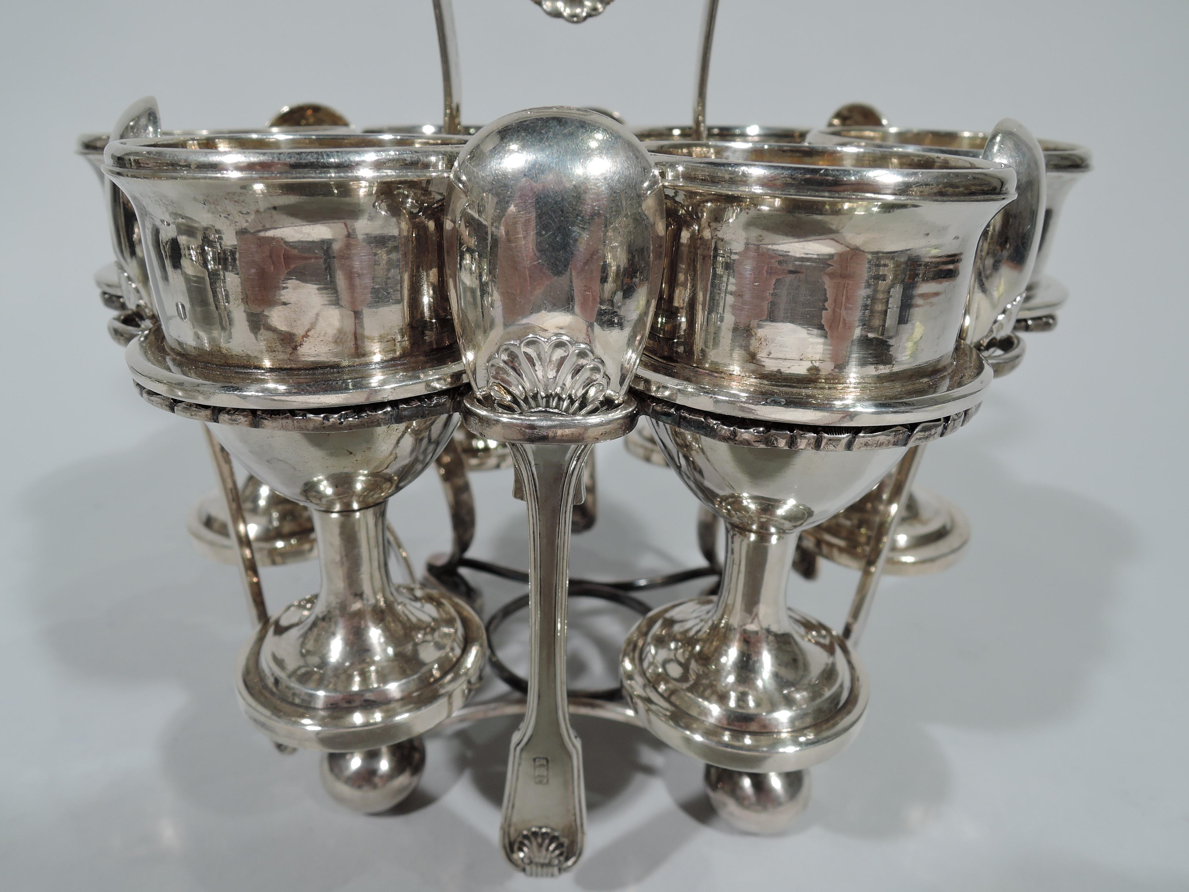 Antique Chinese Silver Egg Stand with 6 Cups and Spoons by Khecheong In Good Condition In New York, NY
