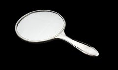 Antique Chinese Silver Export Large Hand Mirror Depicting Dragon