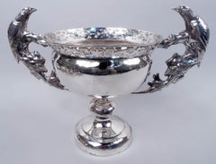 Antique Chinese Silver Footed Bowl with Bird & Flower Handles