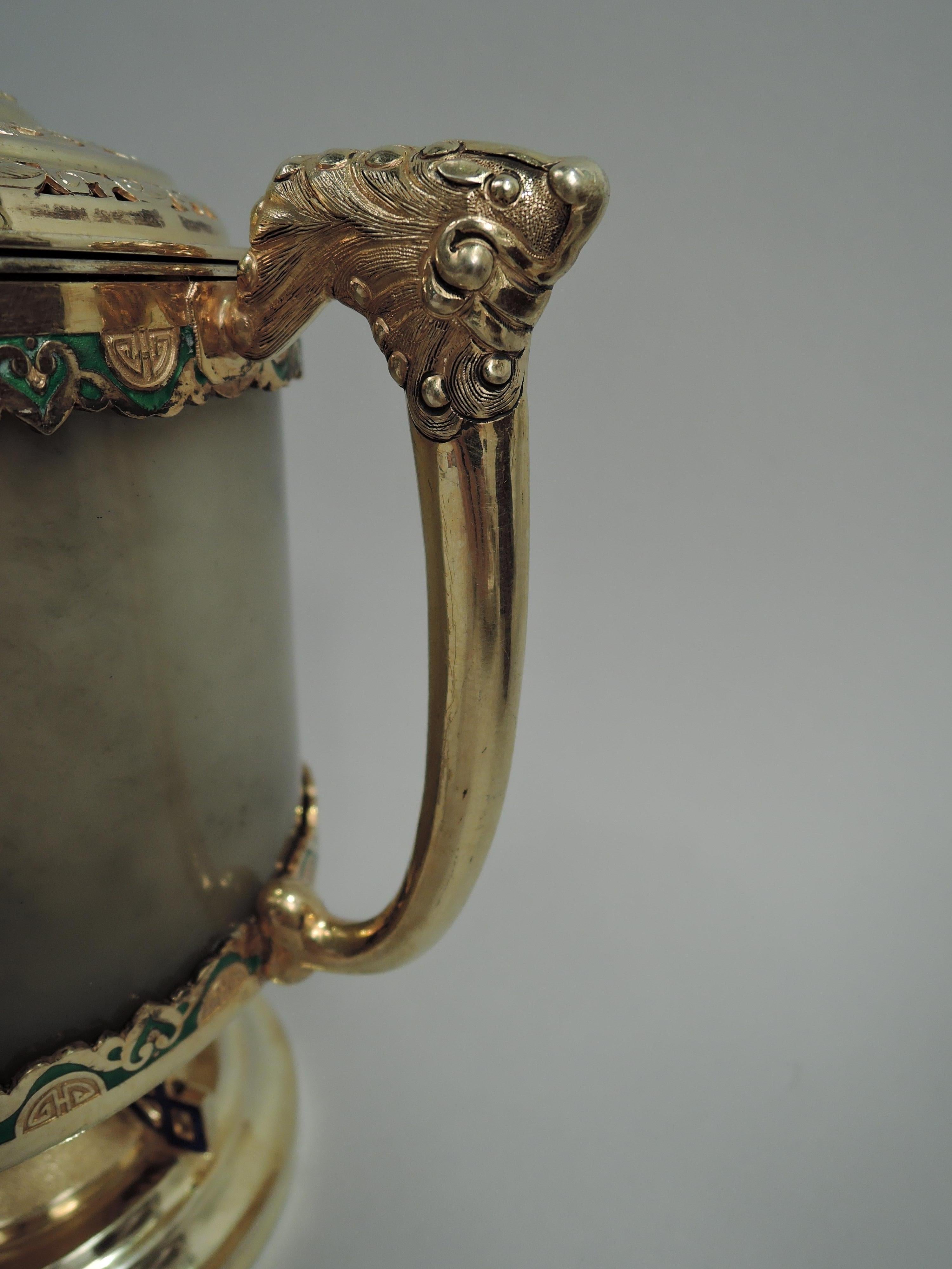 20th Century Antique Chinese Silver Gilt, Agate & Enamel Censer For Sale