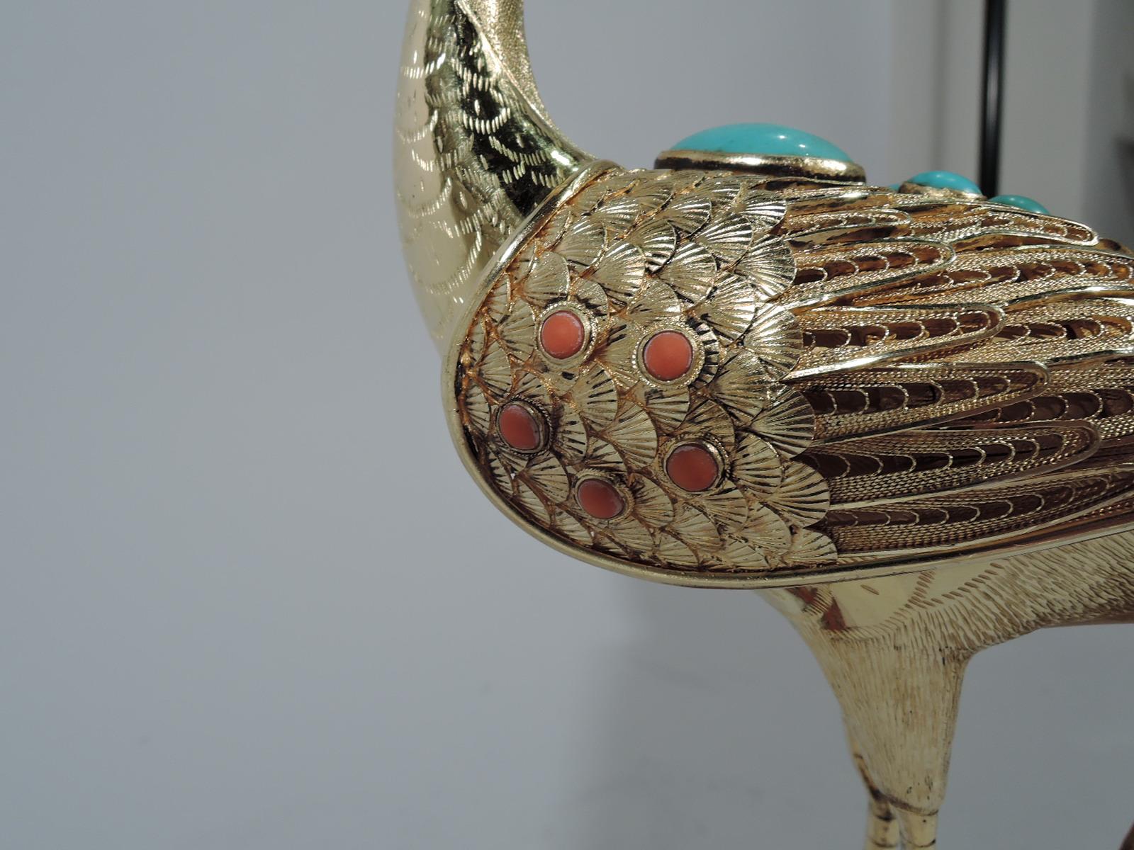 Antique Chinese Silver Gilt and Enamel Crane Bird Figure In Excellent Condition In New York, NY