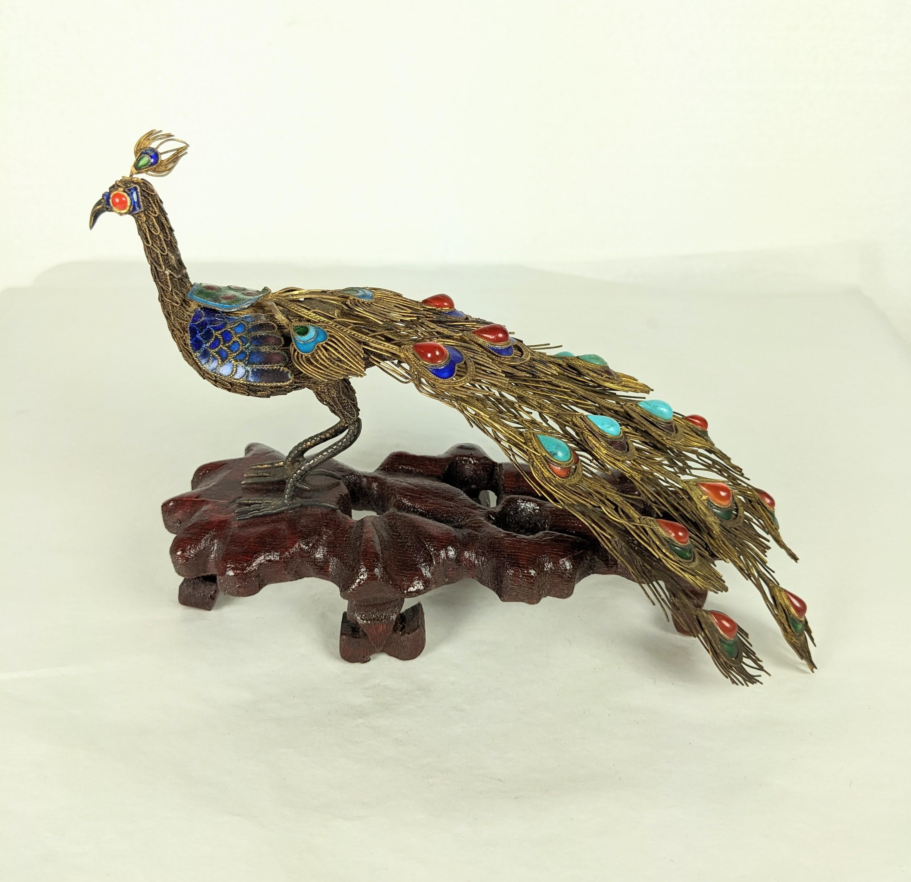 Antique Chinese Silver Gilt and Enamel Peacock In Good Condition For Sale In Riverdale, NY