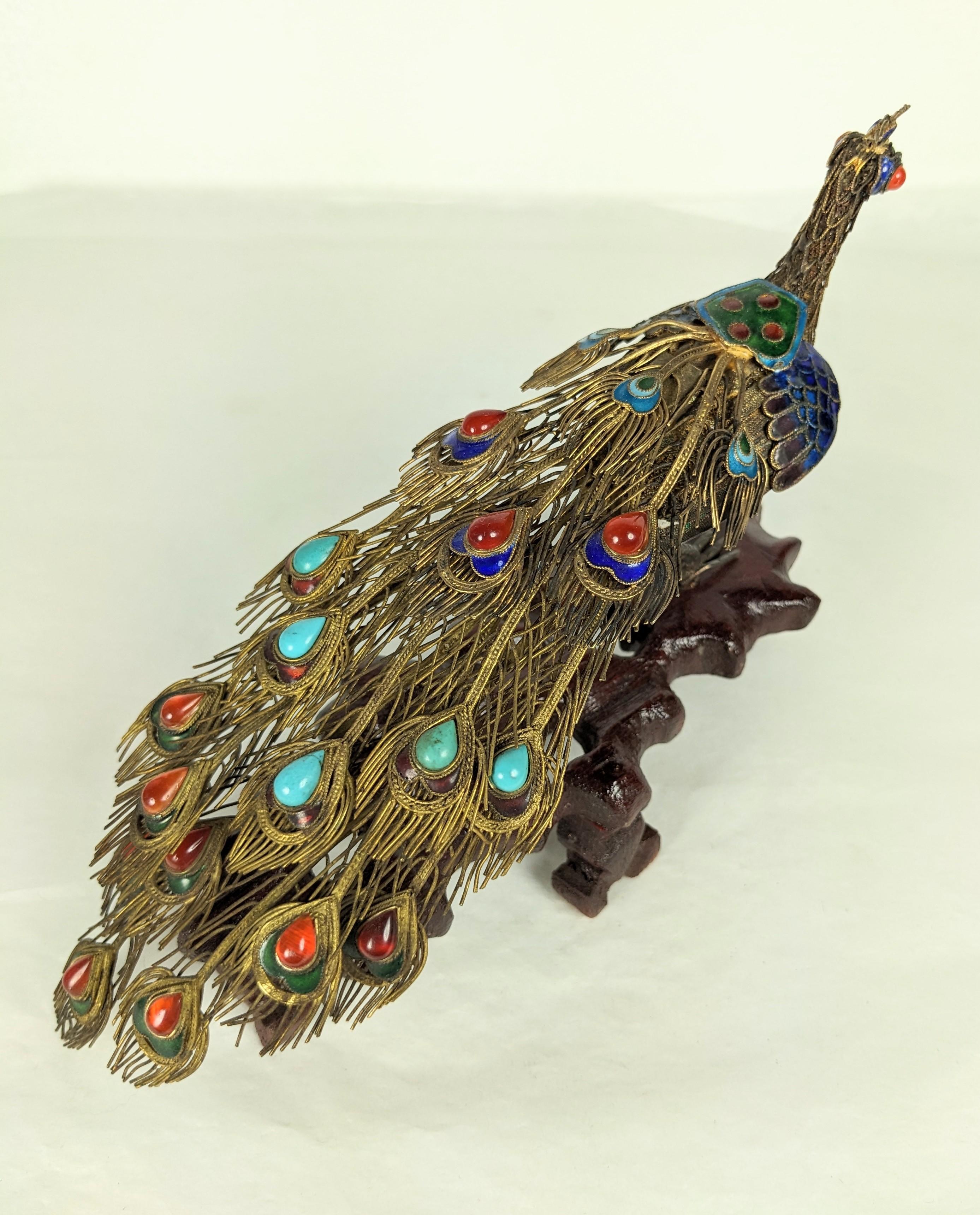 Antique Chinese Silver Gilt and Enamel Peacock For Sale 1