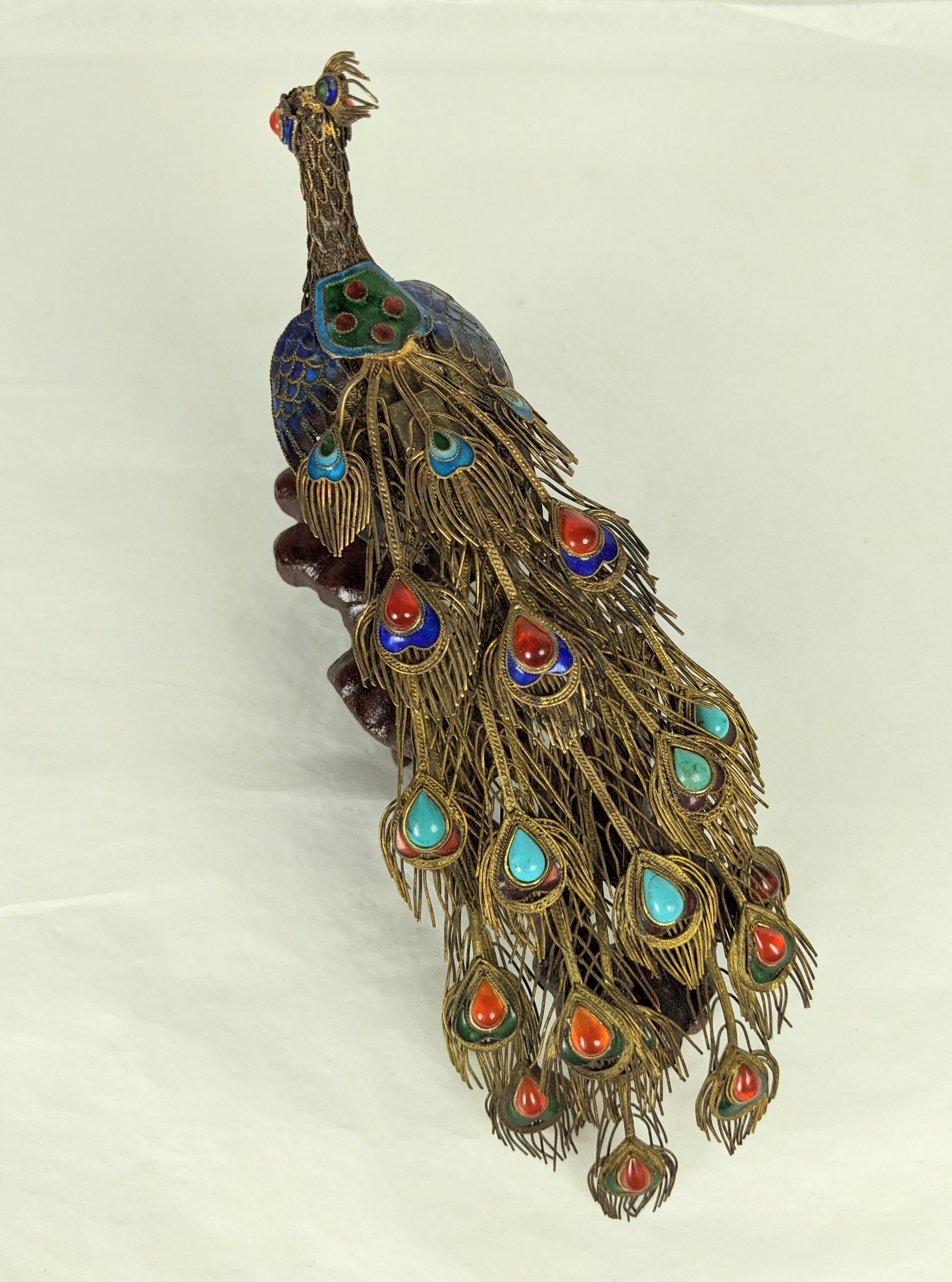 Antique Chinese Silver Gilt and Enamel Peacock For Sale 2