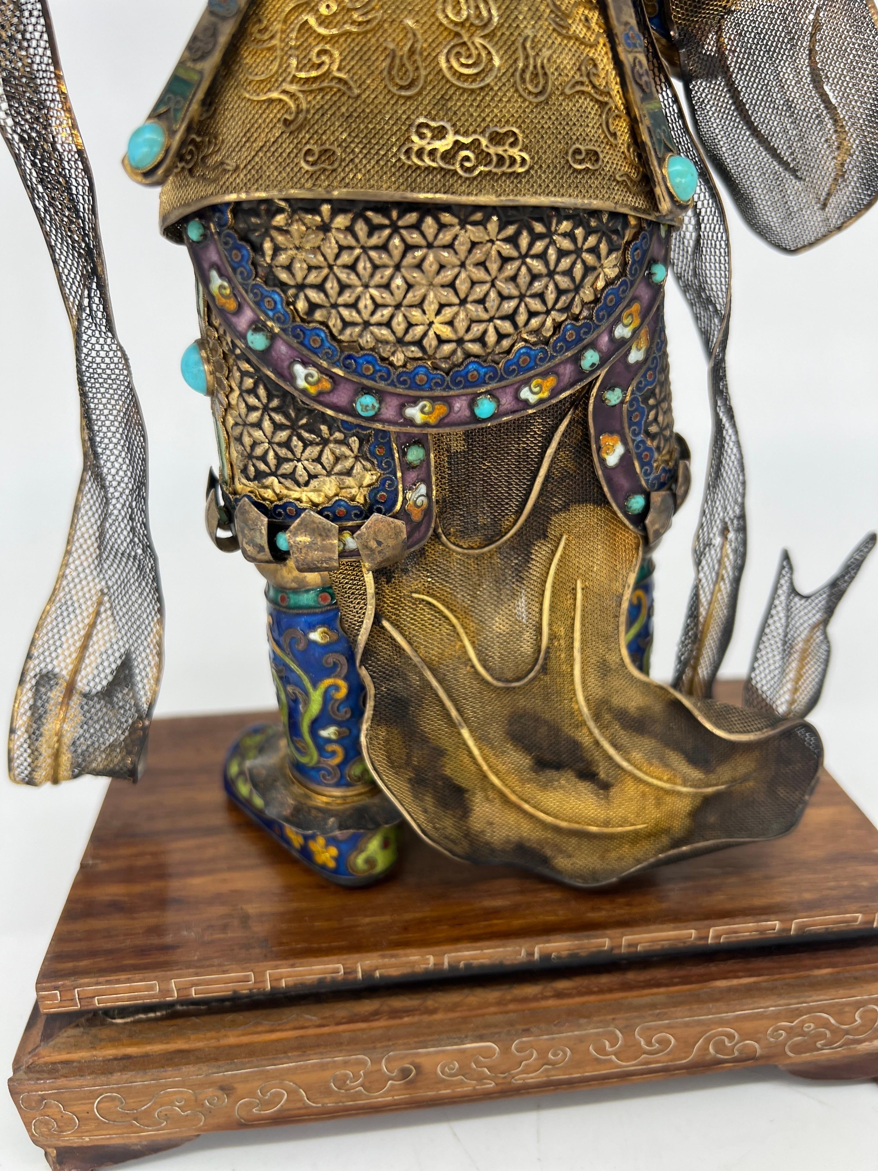Antique Chinese Silver Gilt, Enamel & Turquoise Mounted Immortal Figurine For Sale 6