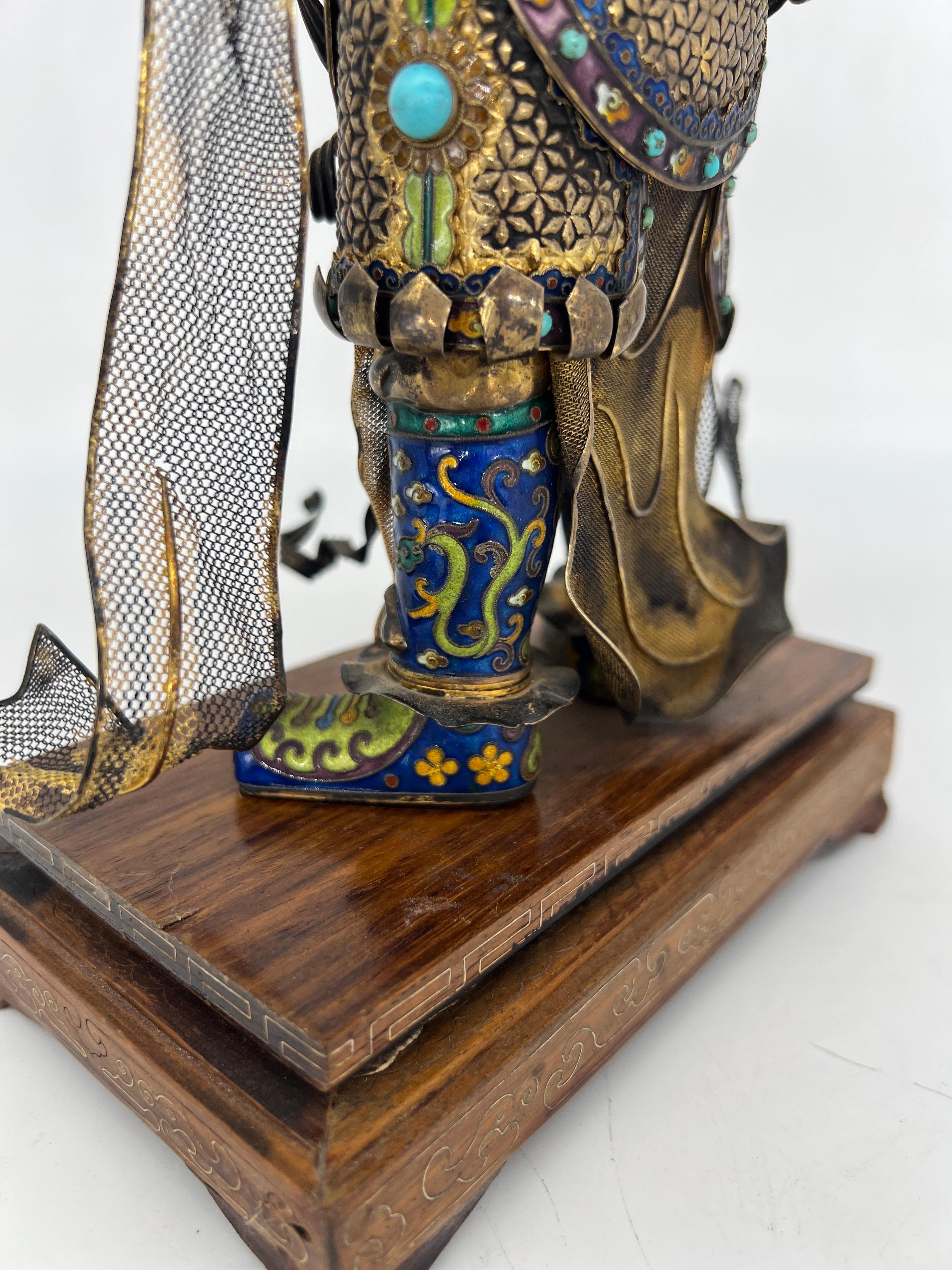 Antique Chinese Silver Gilt, Enamel & Turquoise Mounted Immortal Figurine For Sale 7