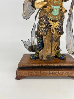 Antique Chinese Silver Gilt, Enamel & Turquoise Mounted Immortal Figurine