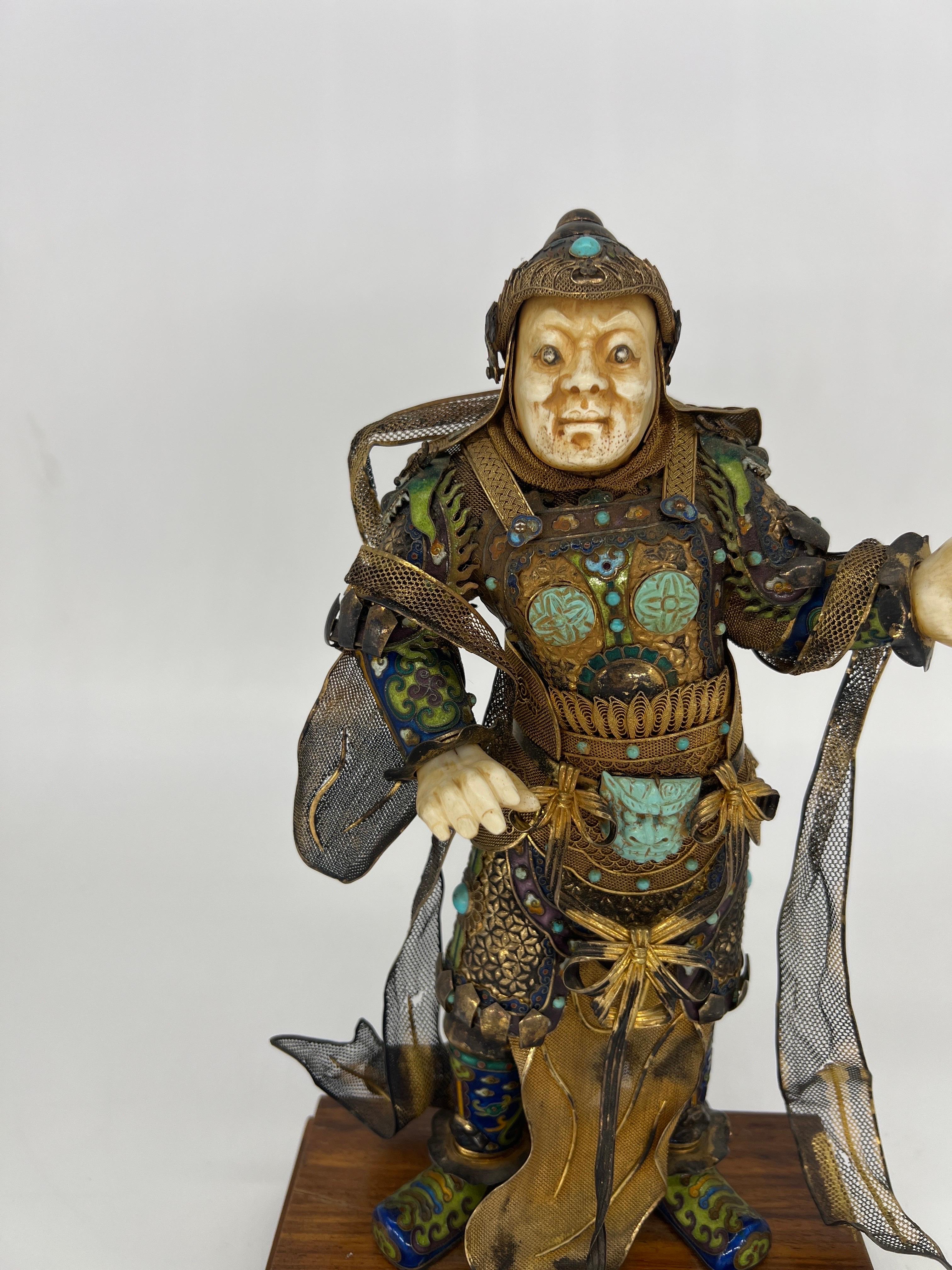 20th Century Antique Chinese Silver Gilt, Enamel & Turquoise Mounted Immortal Figurine For Sale