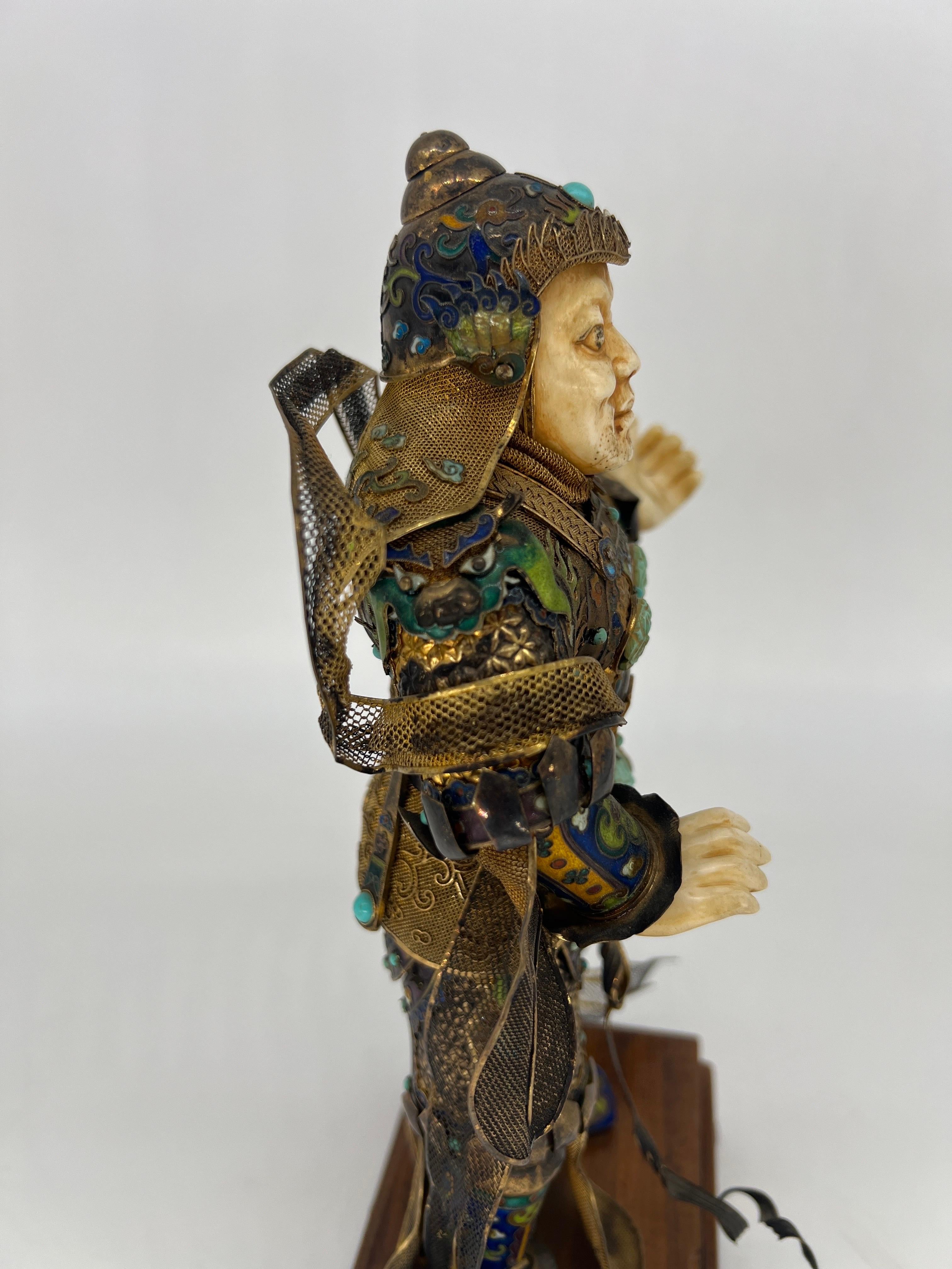 Antique Chinese Silver Gilt, Enamel & Turquoise Mounted Immortal Figurine For Sale 2