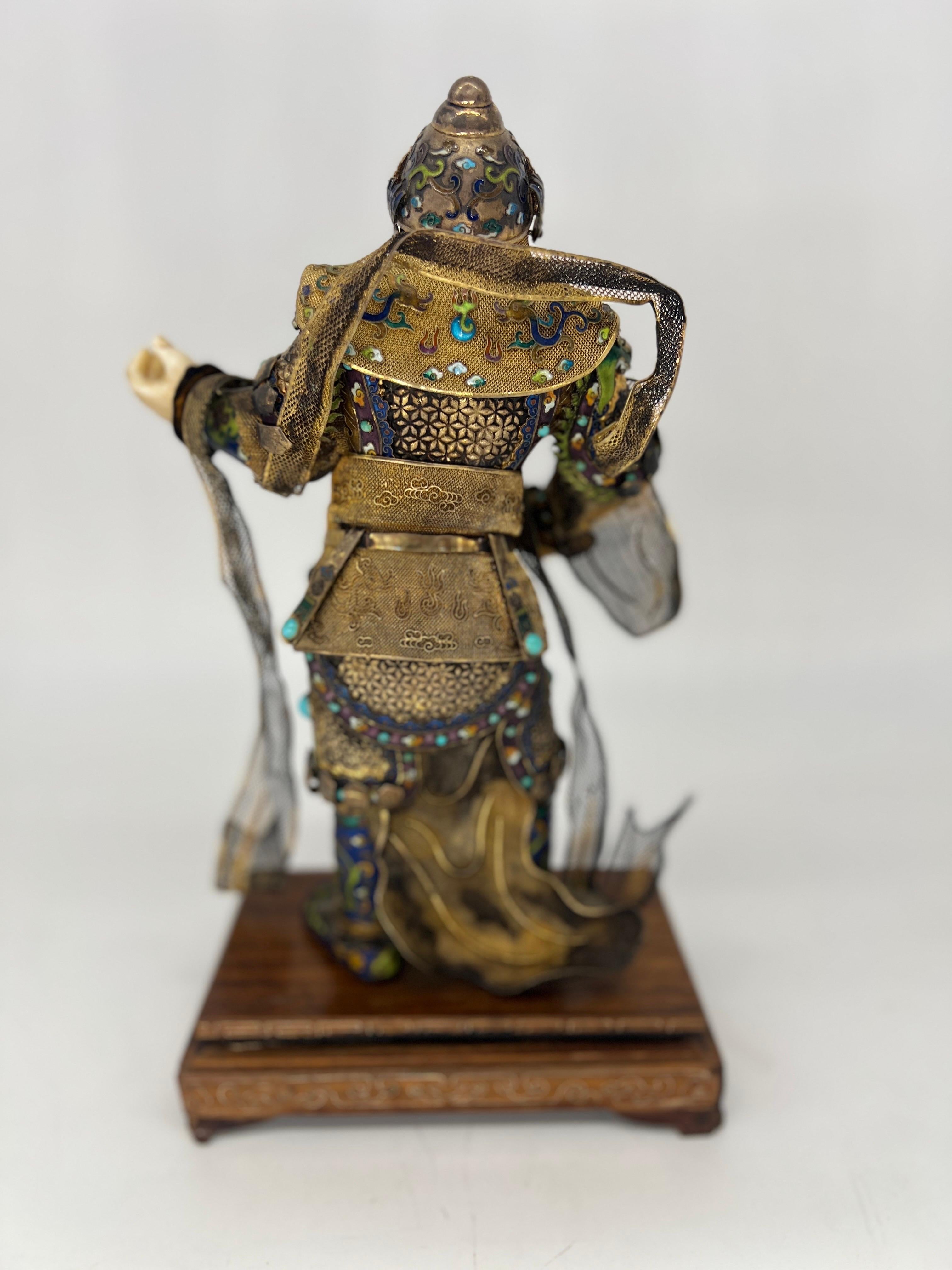 Antique Chinese Silver Gilt, Enamel & Turquoise Mounted Immortal Figurine For Sale 3