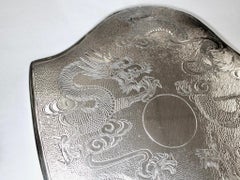 Antique Chinese Silver Hand Mirror Decorated with Dragons, circa 1920